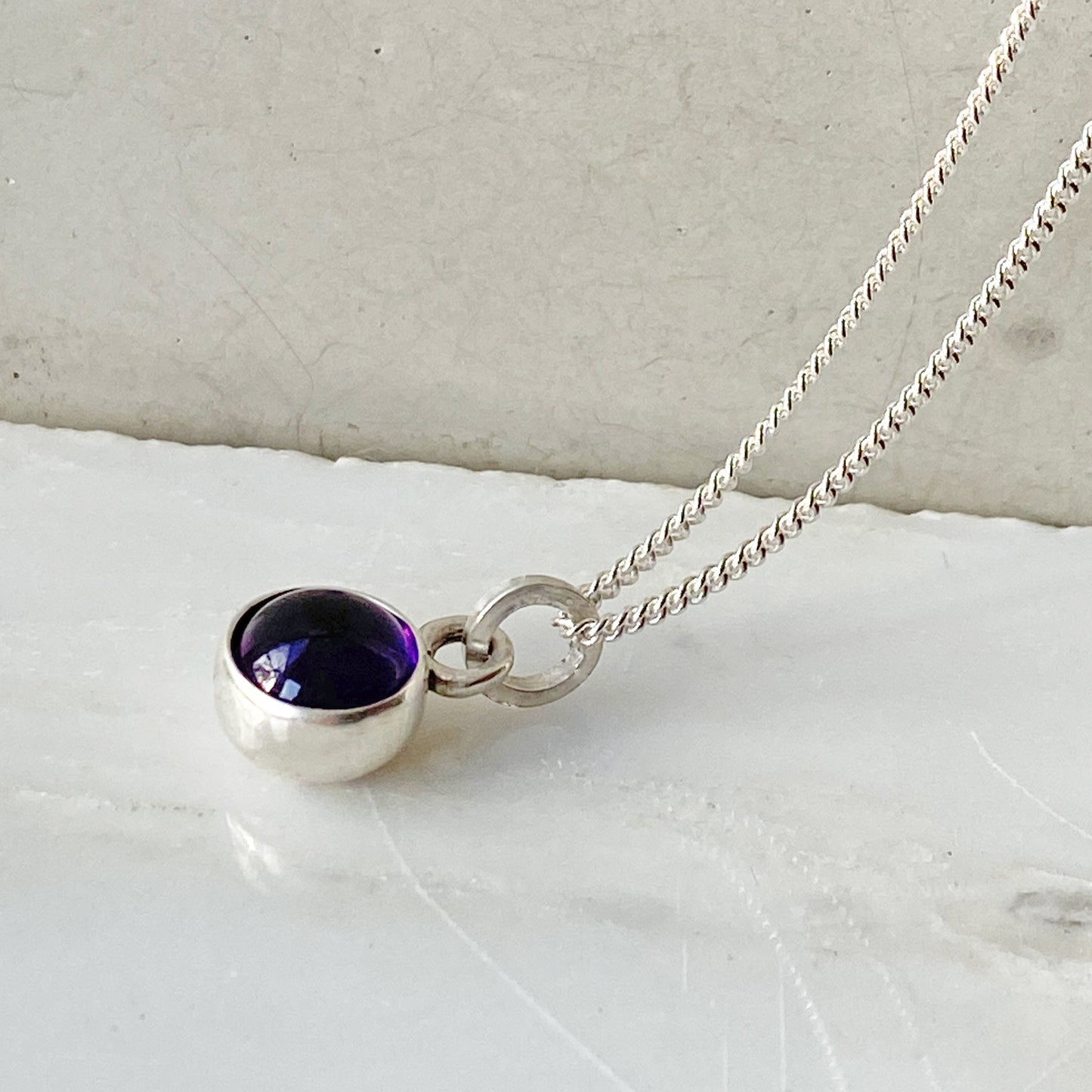 Birthstone Orb Amethyst Silver Pendant