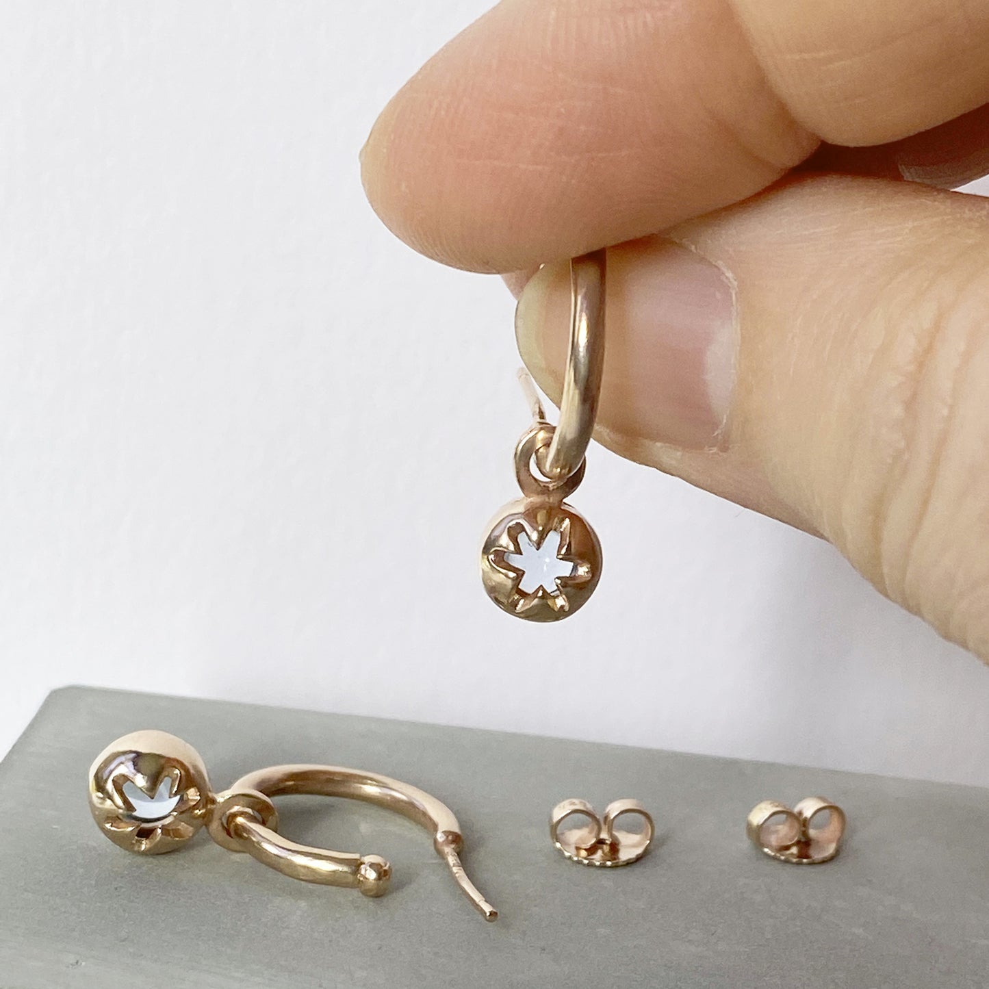 Birthstone Aquamarine Gold Hoops