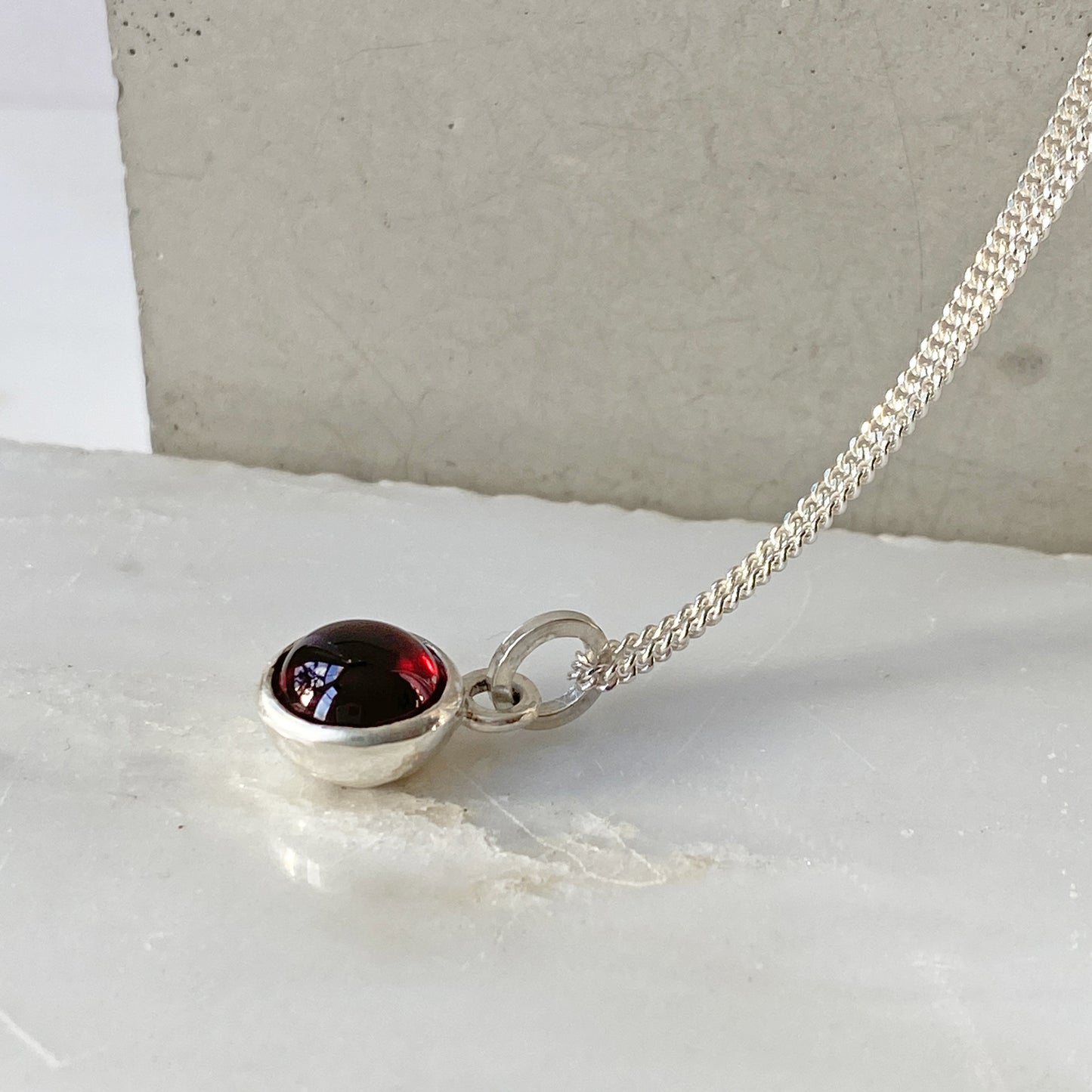 Birthstone Orb Garnet Silver Pendant