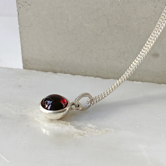 Birthstone Orb Garnet Silver Pendant