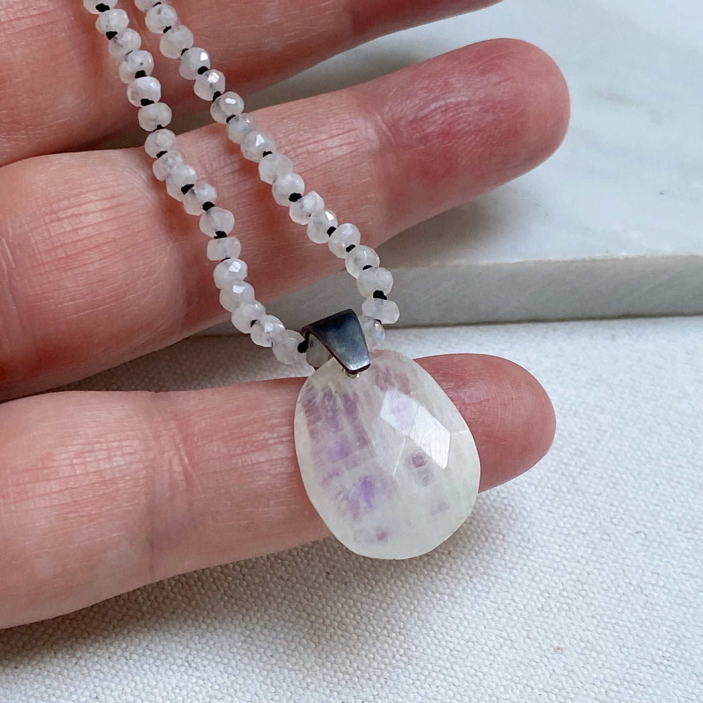 Blue Moonstone Knotted Necklace