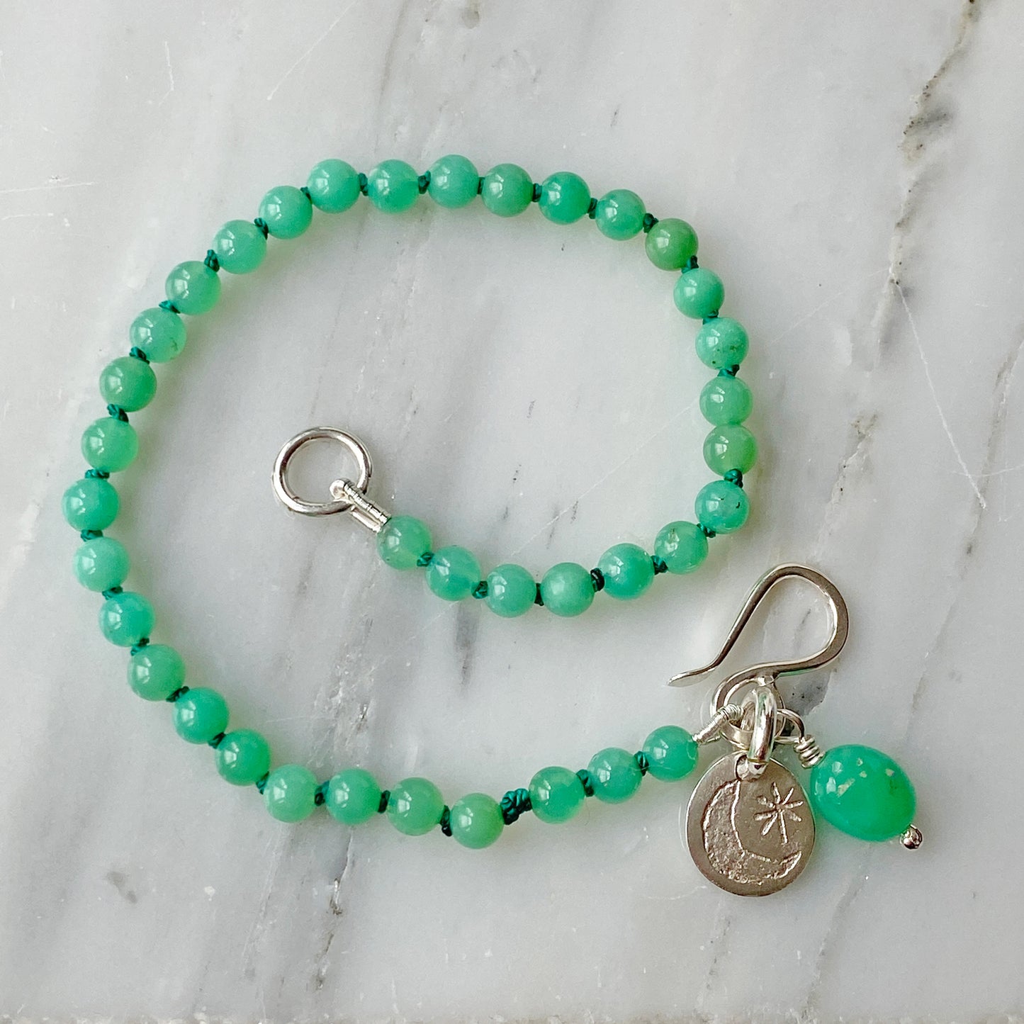 Chrysoprase Bead Moon & Star Bracelet
