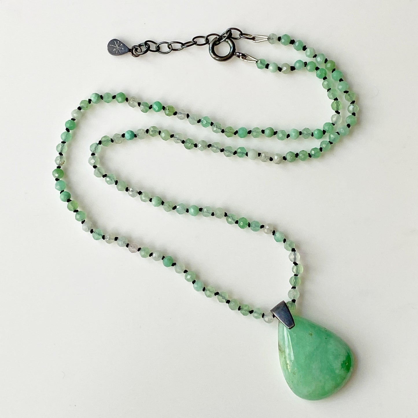 Chrysoprase Knotted Teardrop Pendant