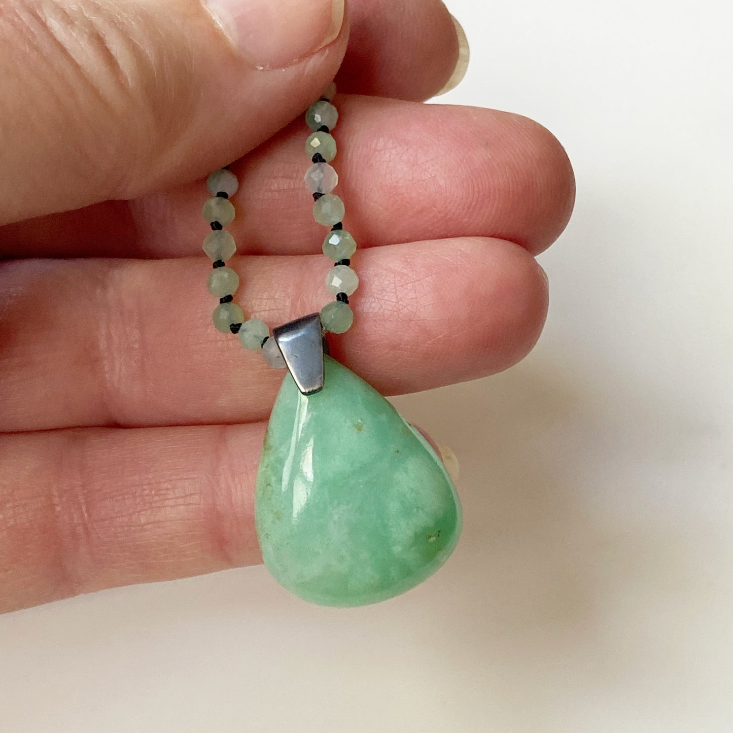 Chrysoprase Knotted Teardrop Pendant