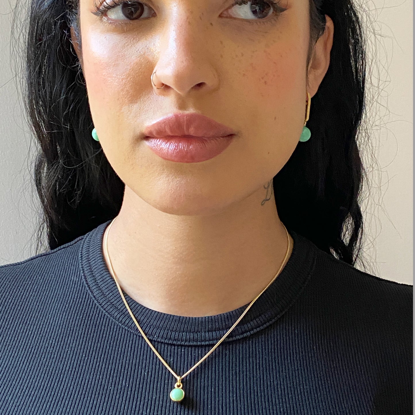 Chrysoprase Textured Drop Gold Earrings