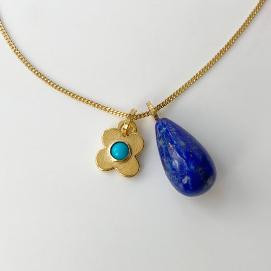 Clover lapis & Turquoise Gold Pendant