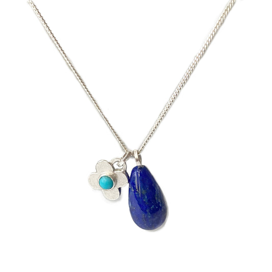 Clover Lapis & Turquoise Silver Pendant