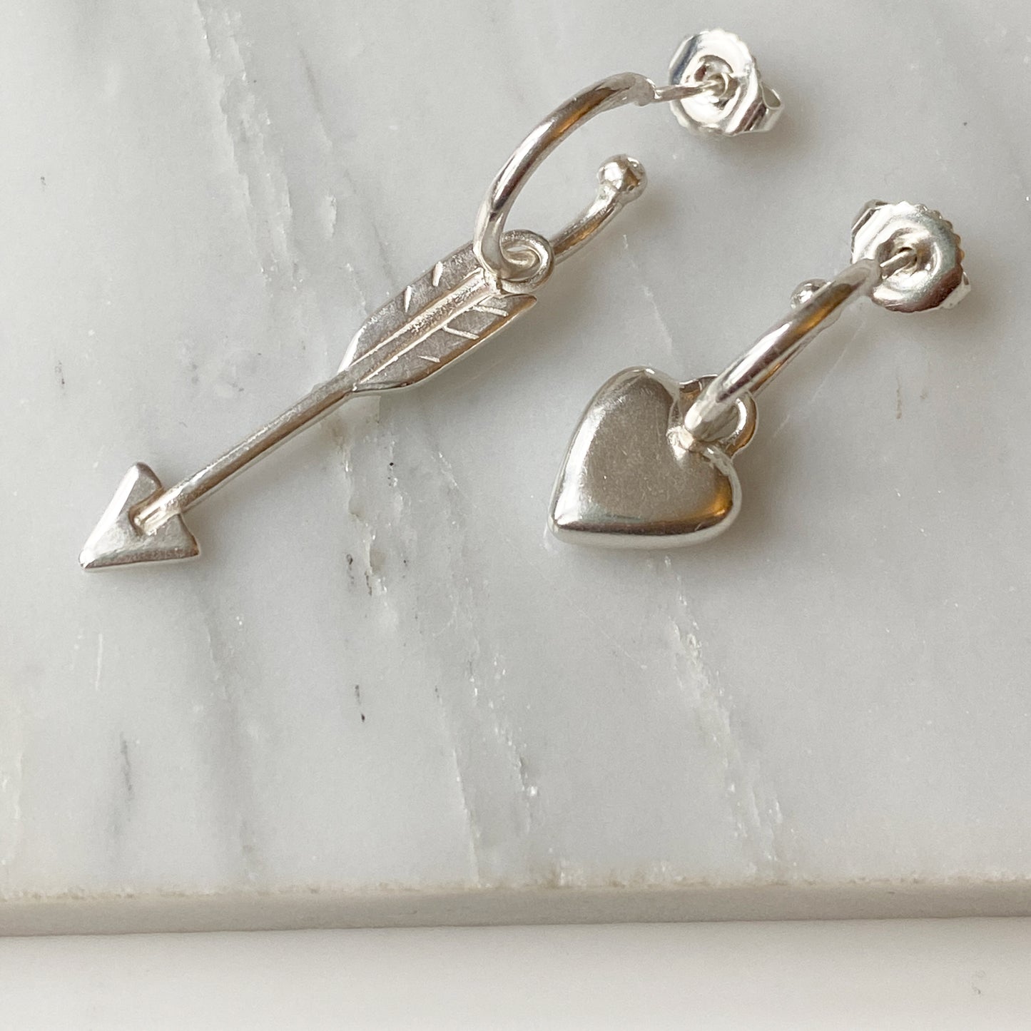 Heart & Arrow Earrings in Silver