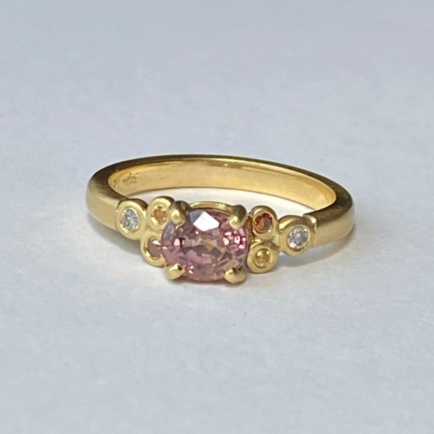 Peachy Rose Sapphire and Diamond Engagement Ring