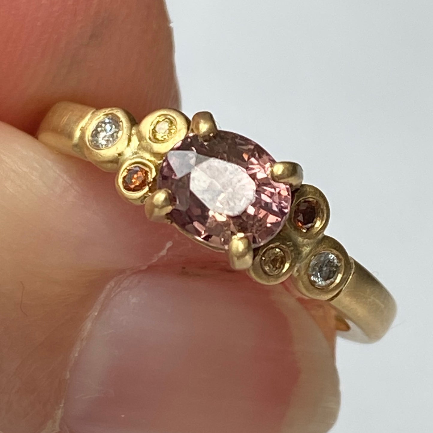 Peachy Rose Sapphire and Diamond Engagement Ring