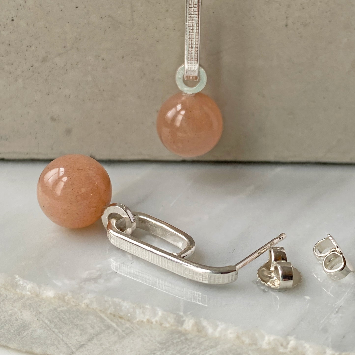 Pink MoonstoneDrop Silver Earrings