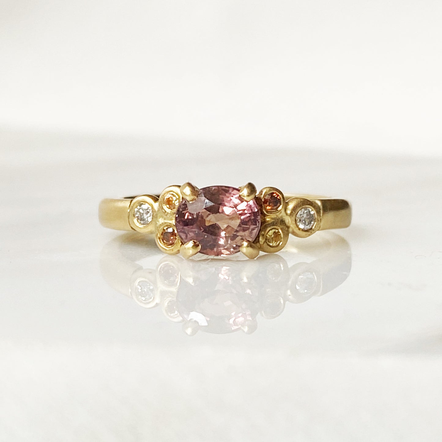 Peachy Rose Sapphire and Diamond Engagement Ring