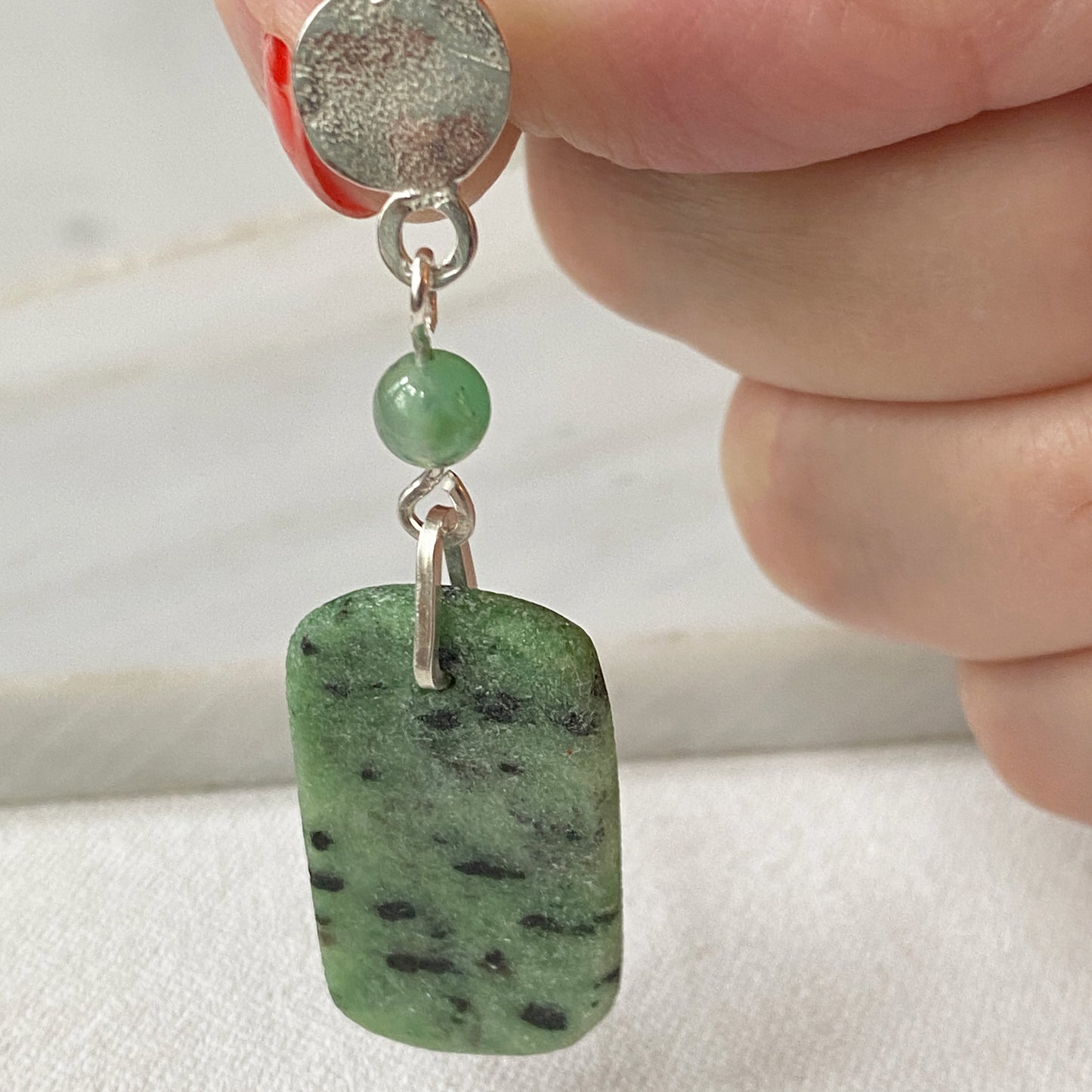 Zoisite Stone Silver Earrings