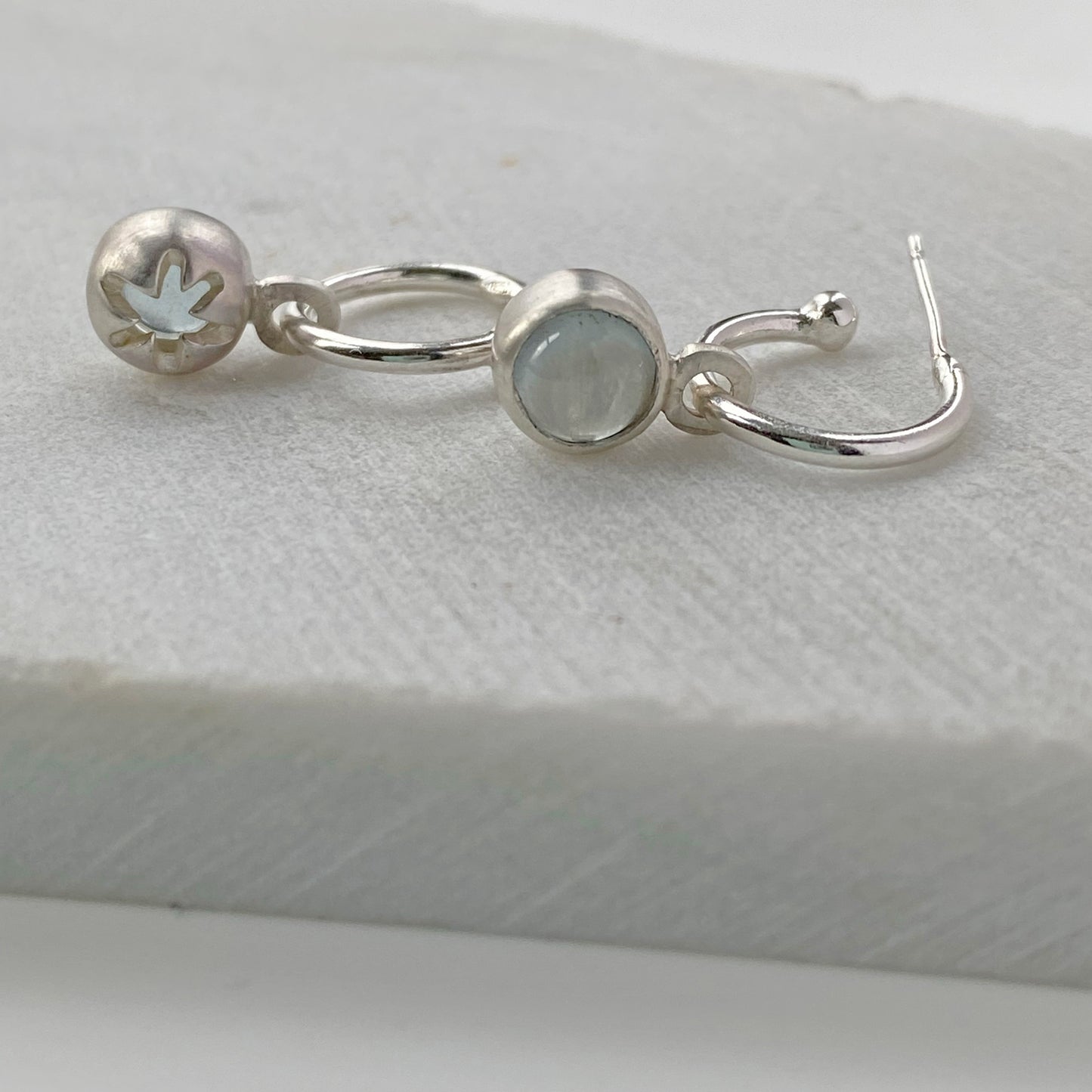 Birthstone Silver Hoops Aquamarine