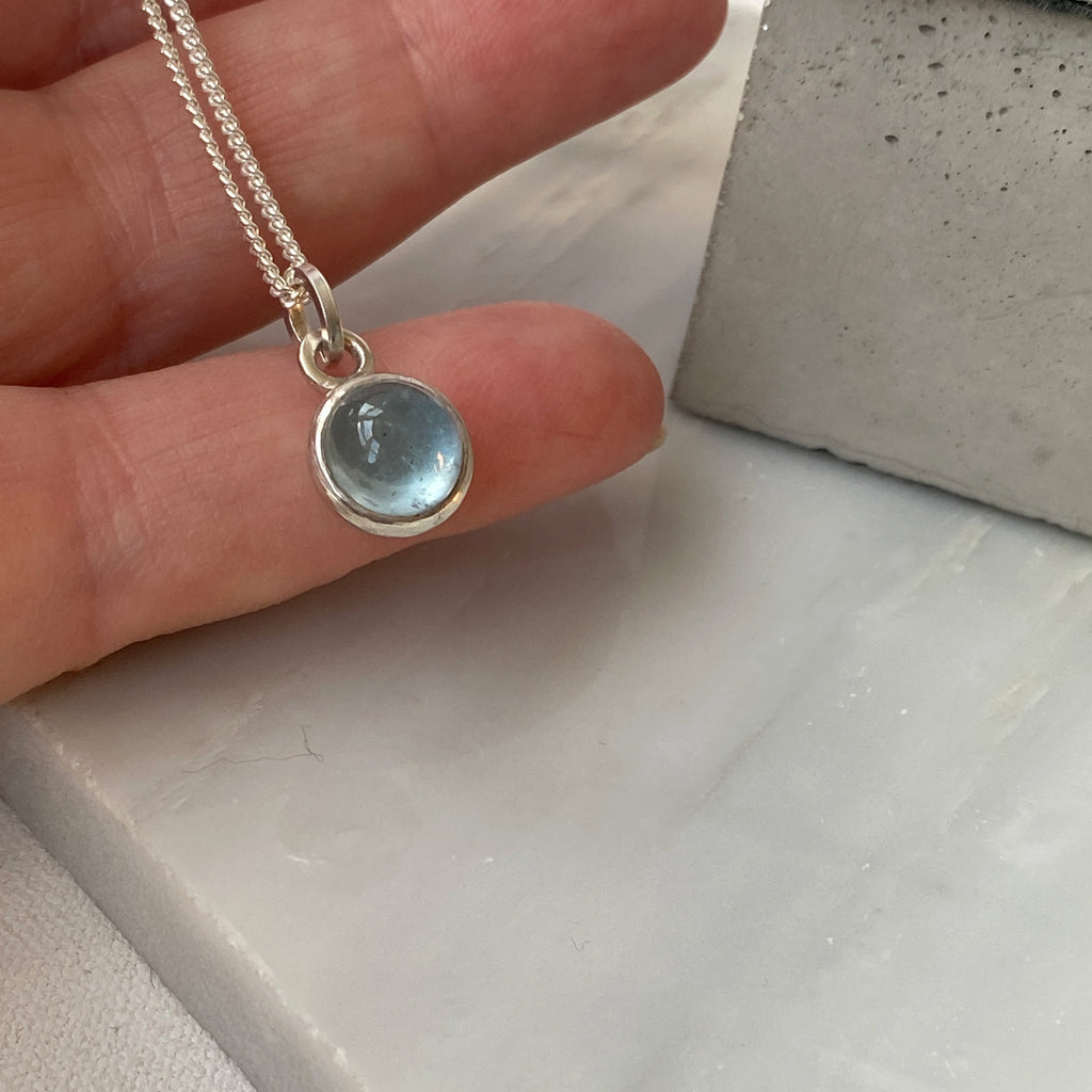 Birthstone Orb Aquamarine Silver Pendant