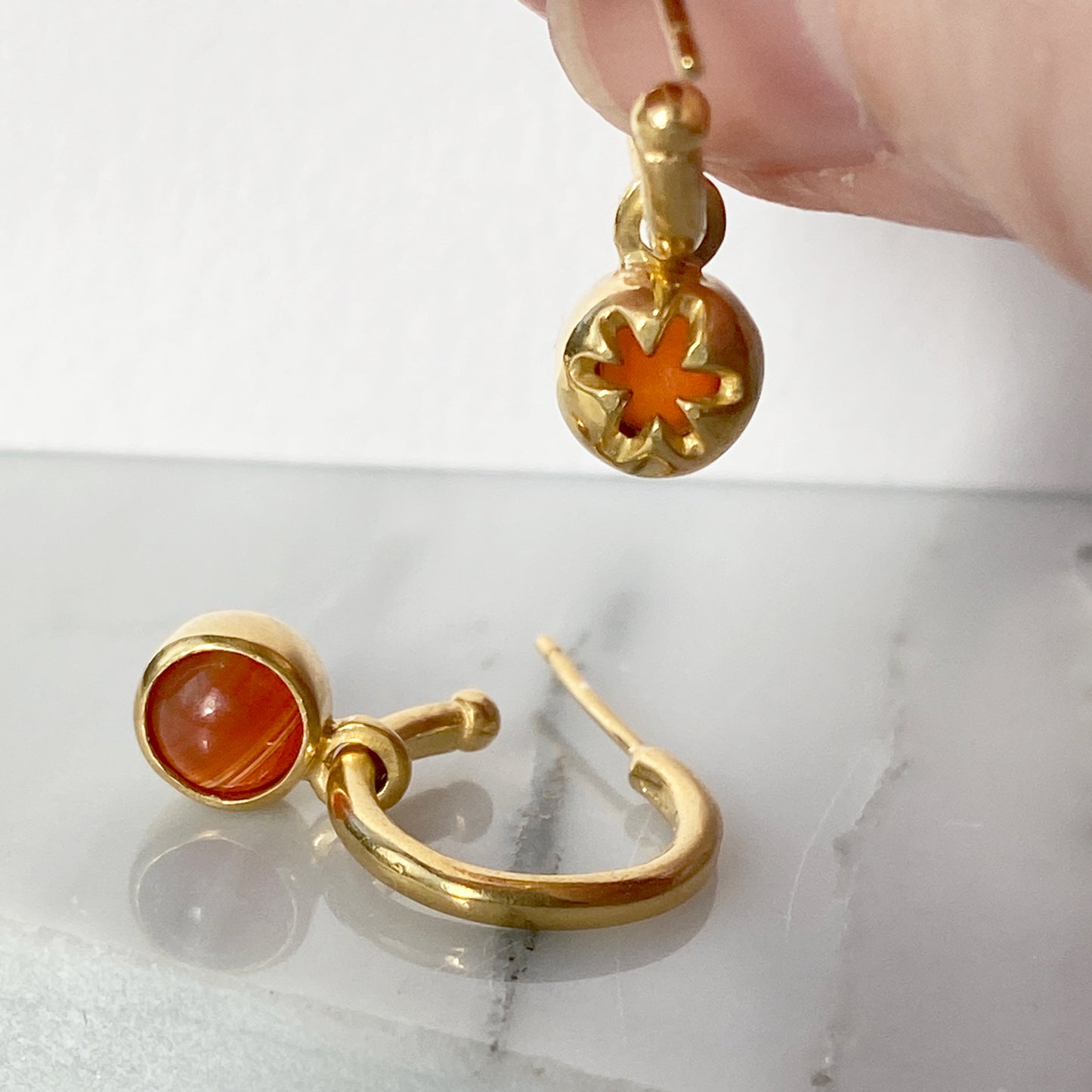Birthstone Carnelian Gold Hoops
