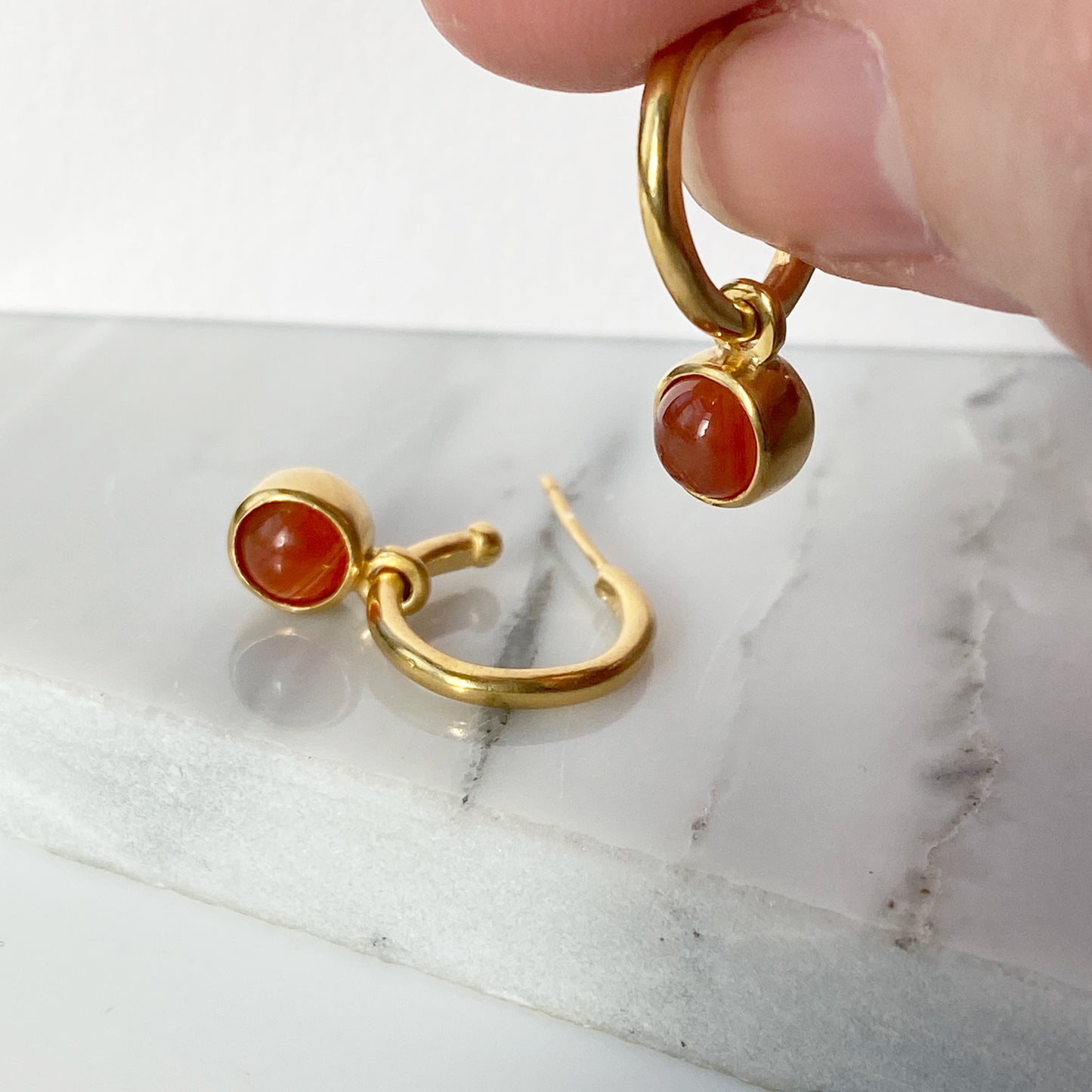 Birthstone Carnelian Gold Hoops
