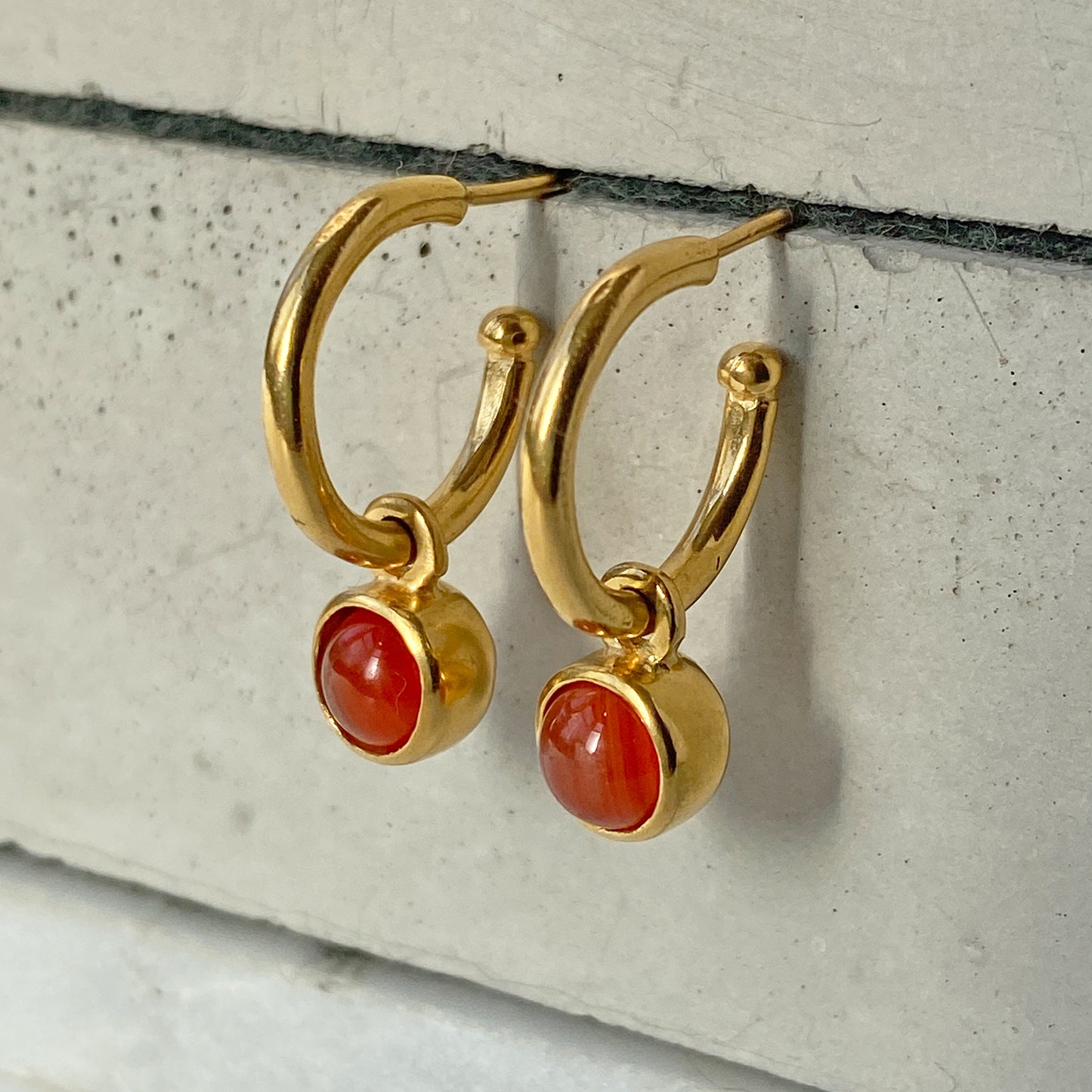 Birthstone Carnelian Gold Hoops