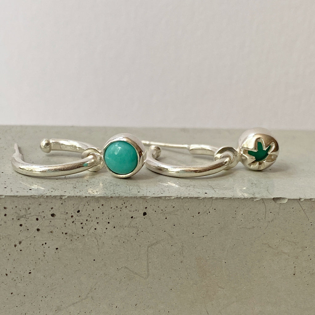 Birthstone Turquoise Silver Hoops
