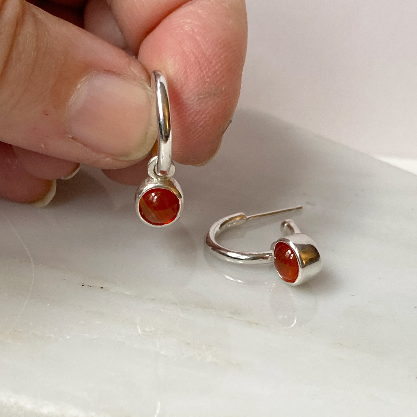 Birthstone Carnelian Hoops
