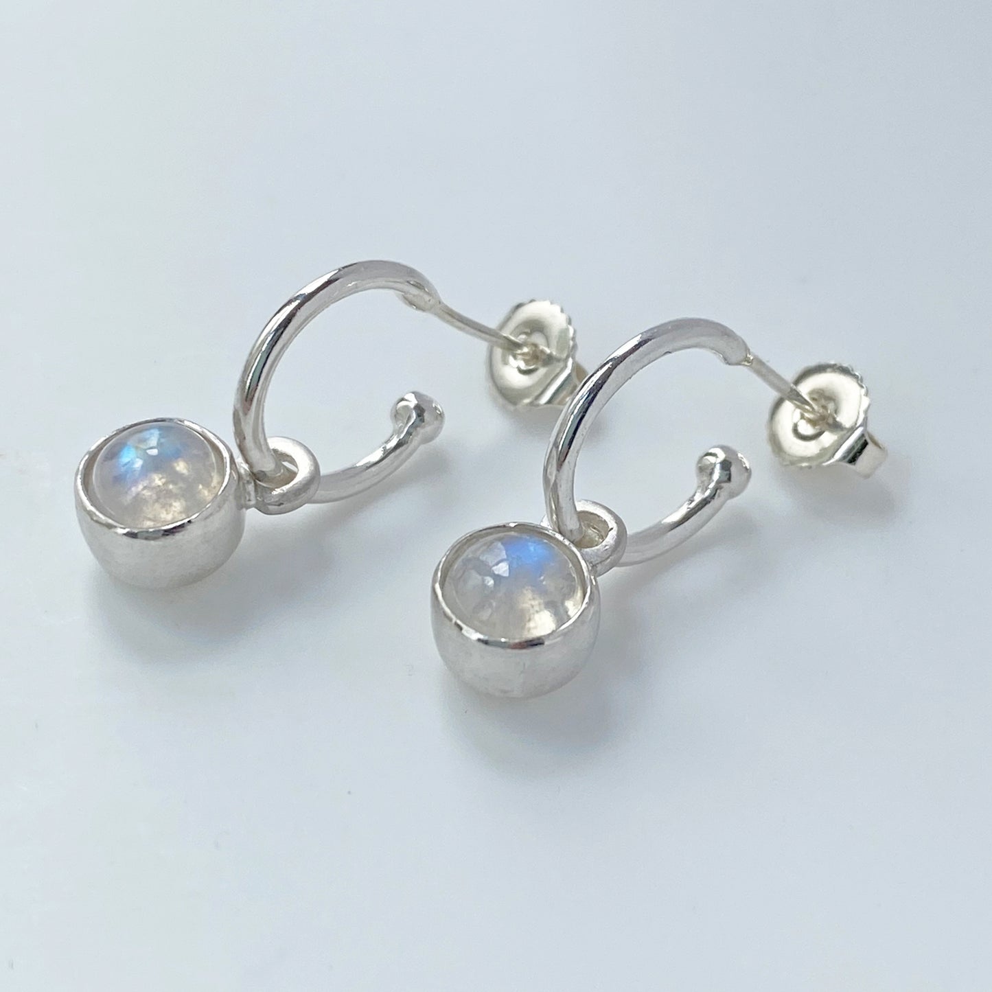Birthstone Silver Hoops Moonstone