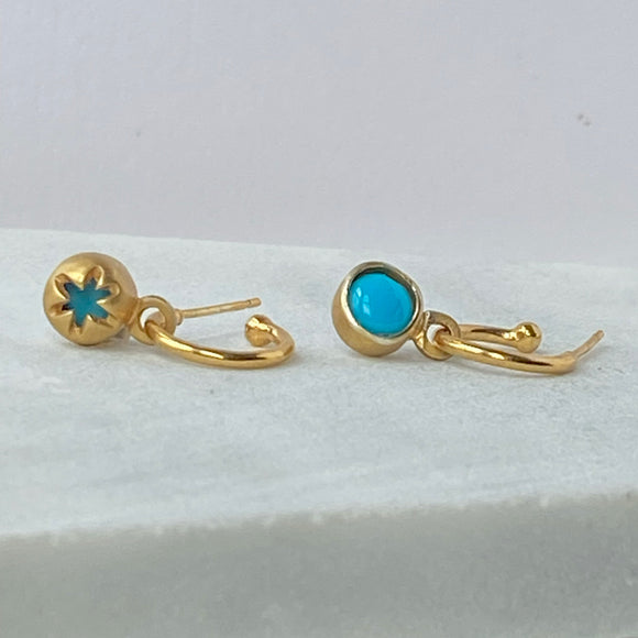 Birthstone Hoops Turquoise Gold