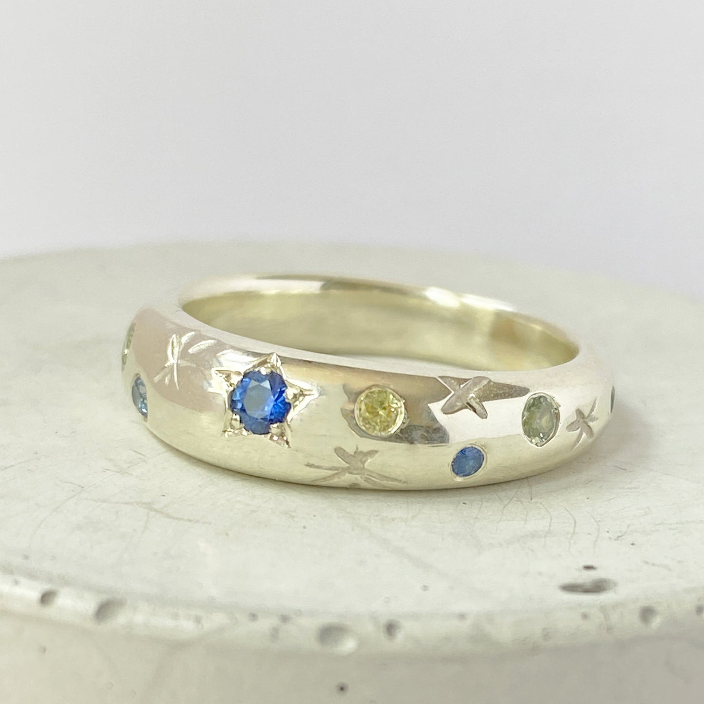Sapphire White Gold Bombe Ring