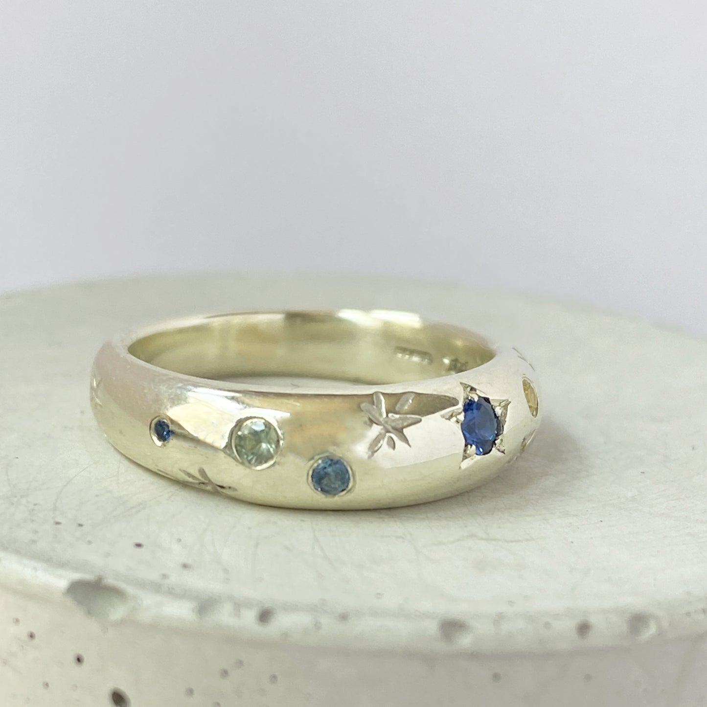 Sapphire White Gold Bombe Ring