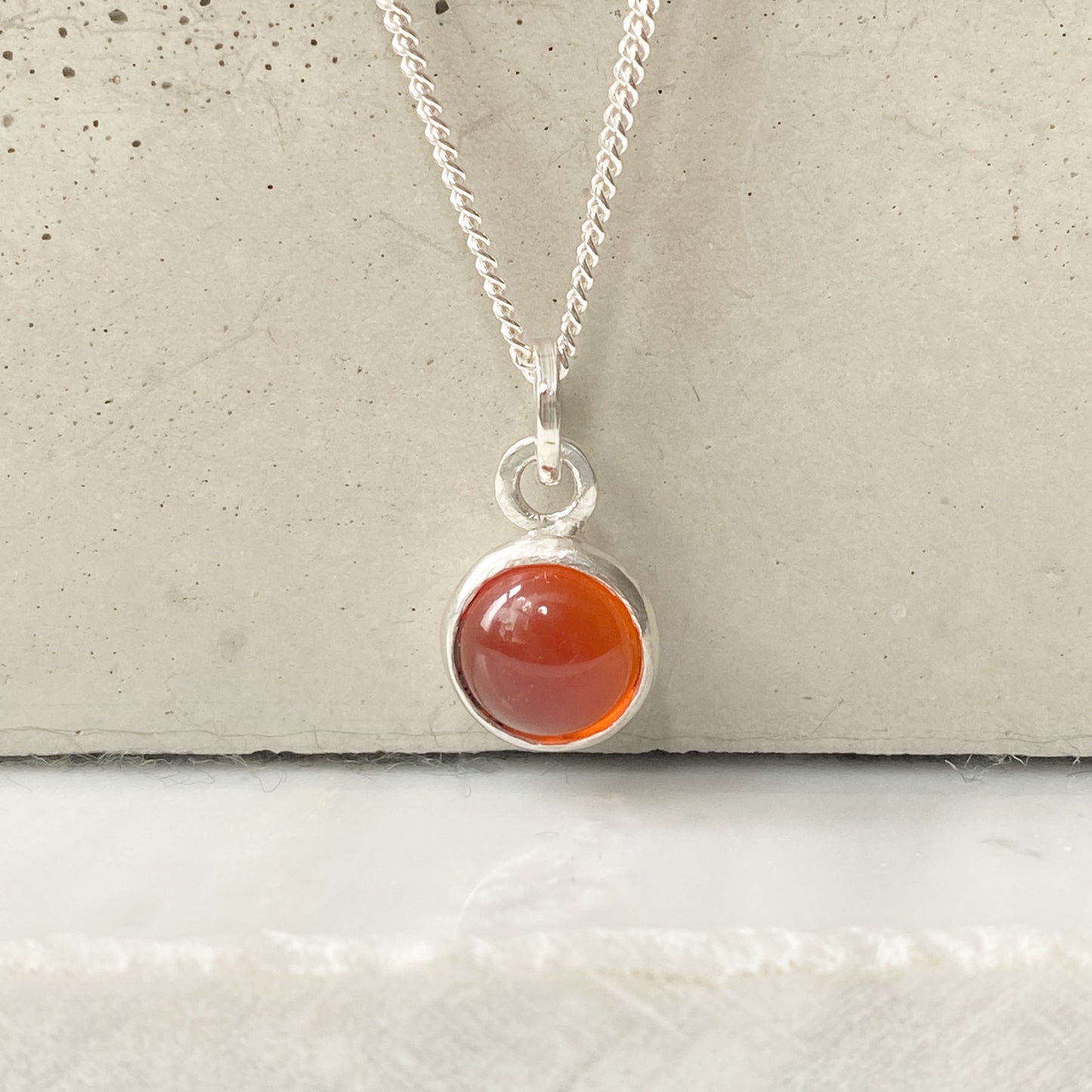 Birthstone Orb Carnelian Silver Pendant