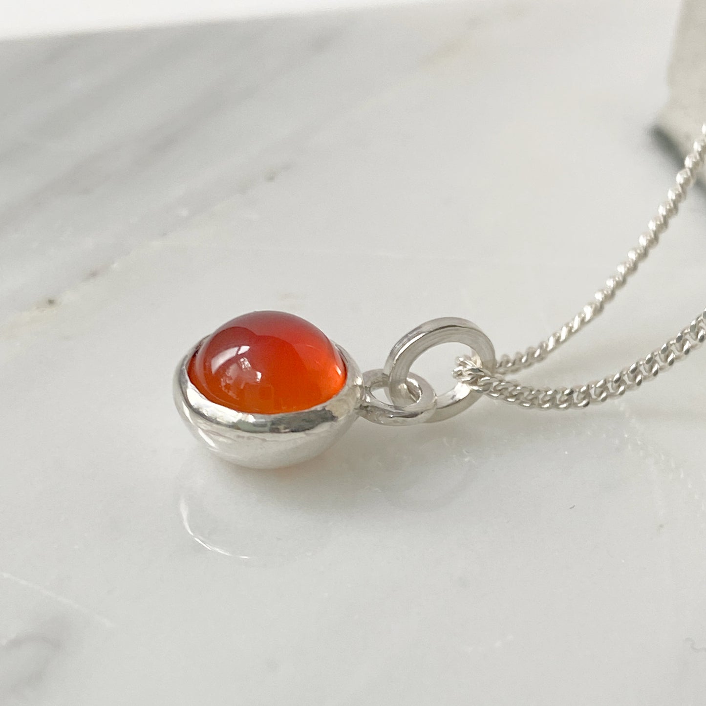 Birthstone Orb Carnelian Silver Pendant