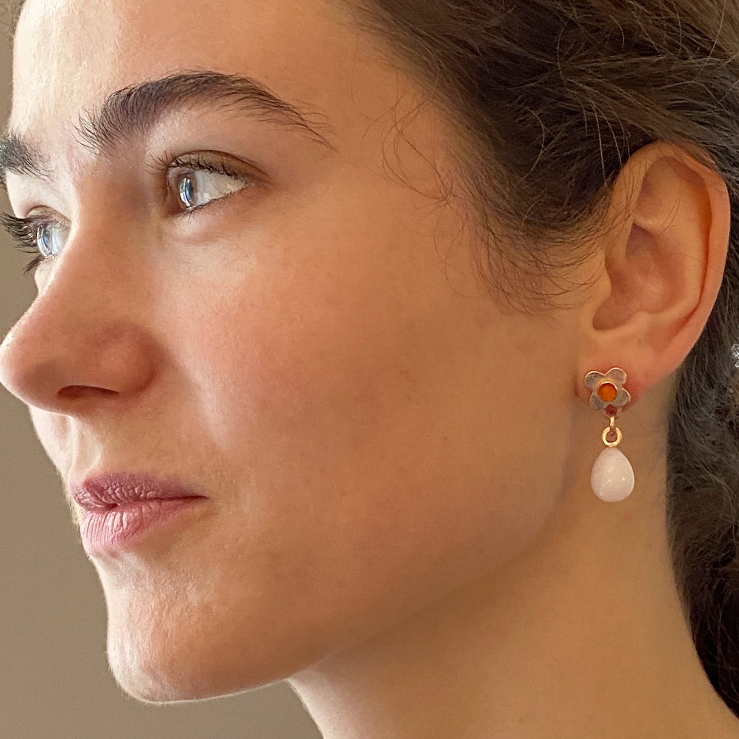 Clover Carnelian Pink Opal rose Gold Earrings