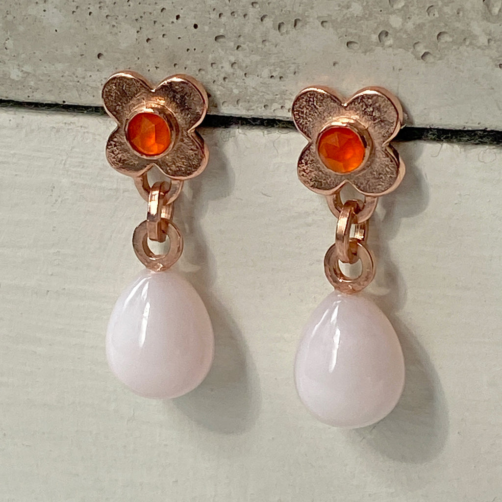 Clover Carnelian Pink Opal rose Gold Earrings
