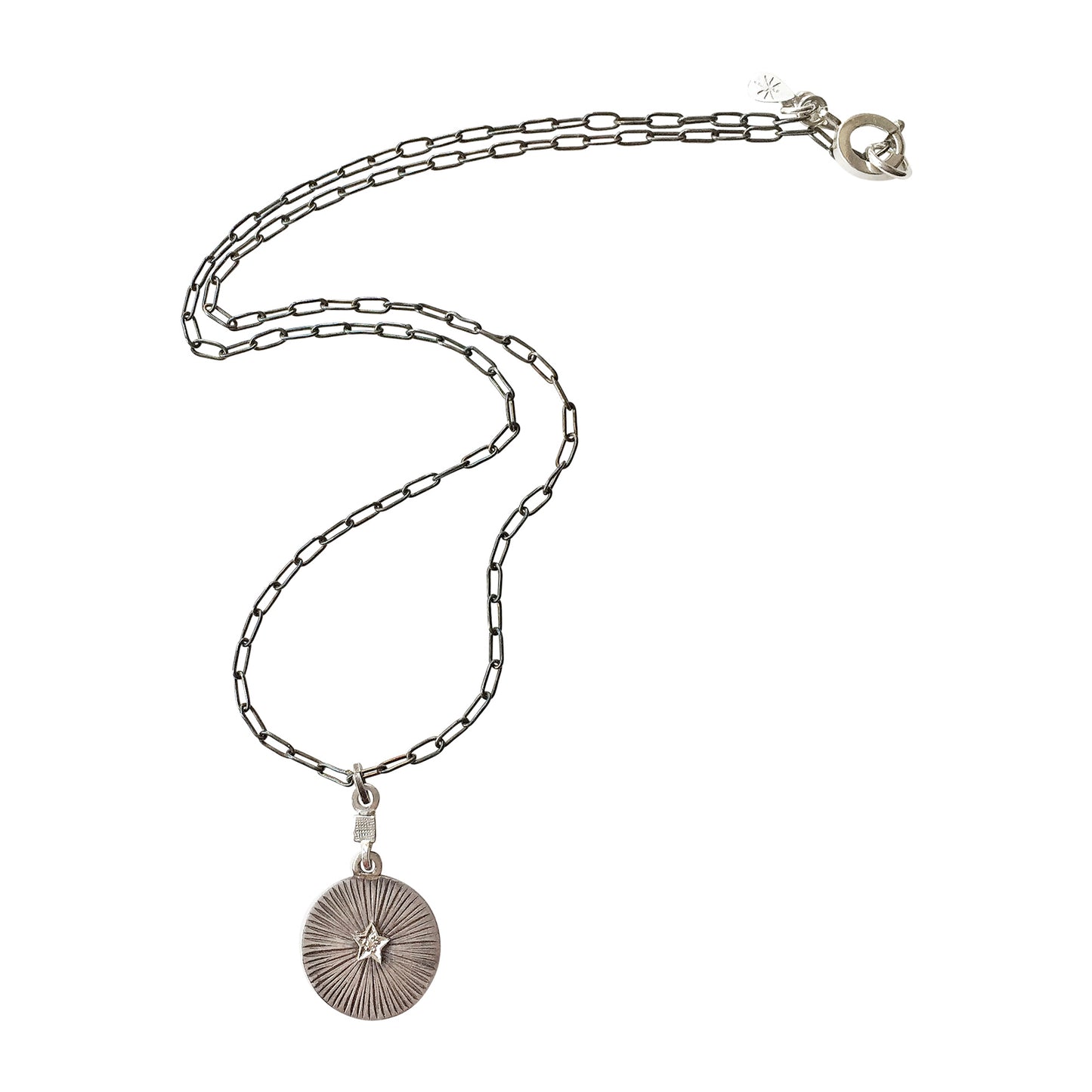 Disc Star & Diamond Oxidised Silver Pendant