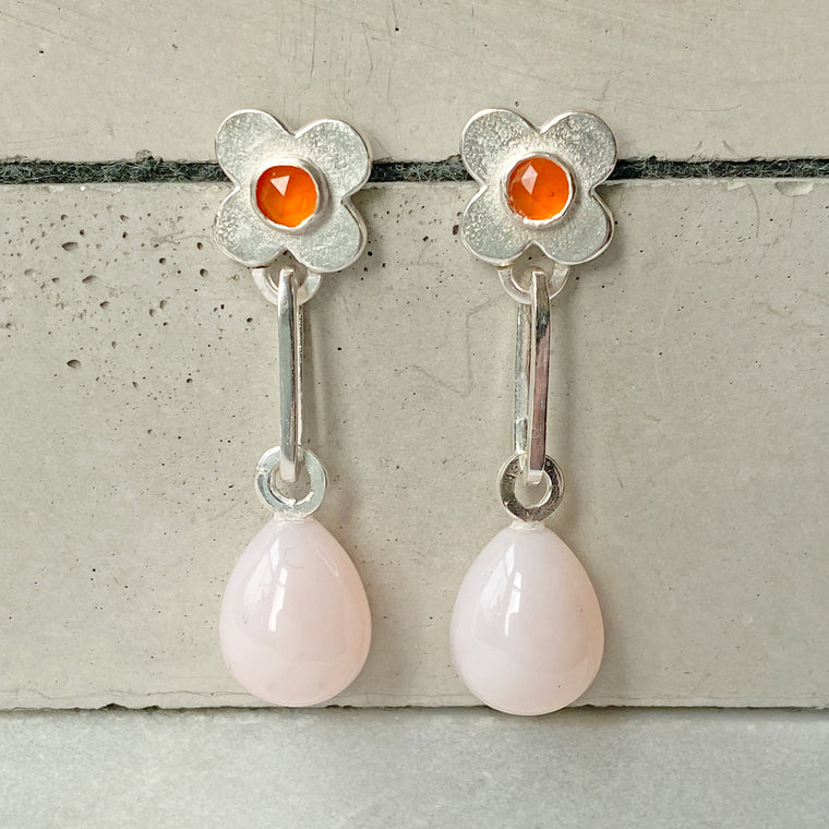 Clover Pink Opal Earrings Silver