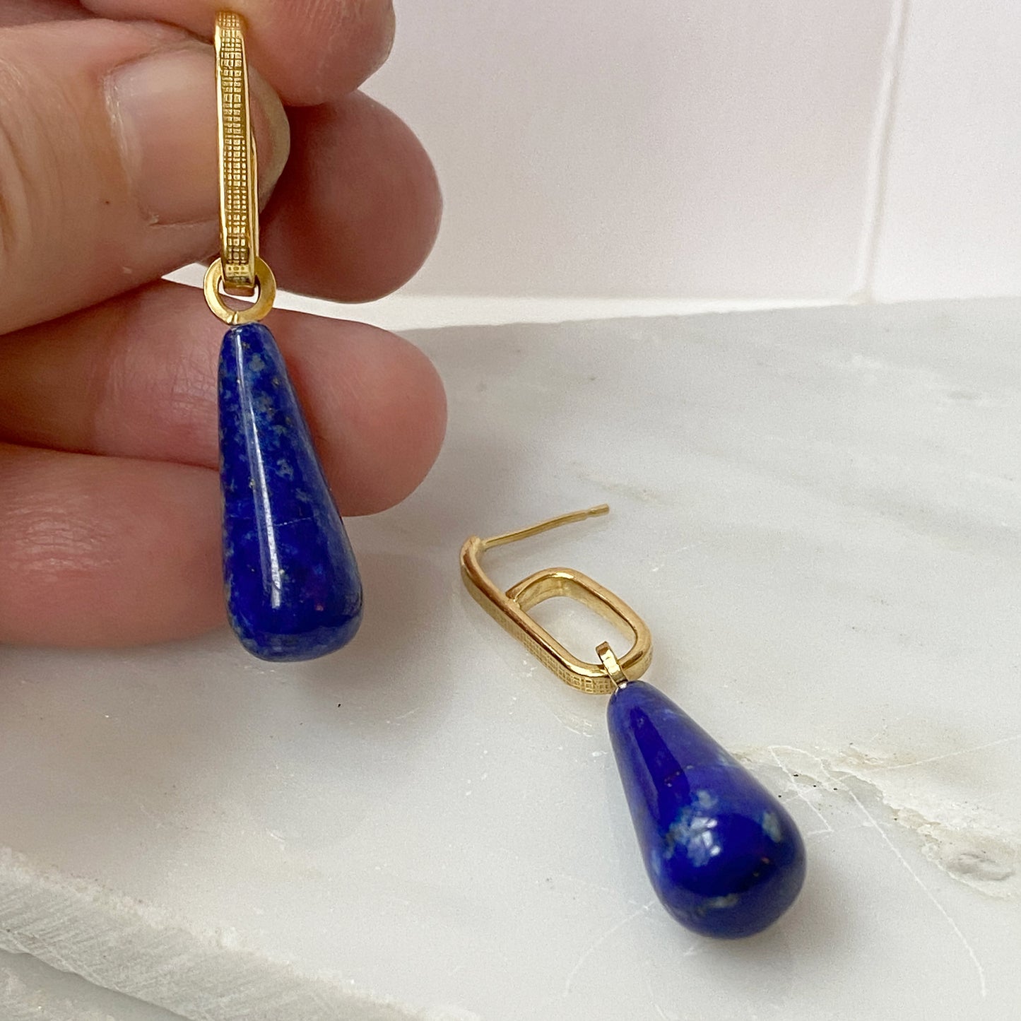 Lapis Gold Hoop Earring