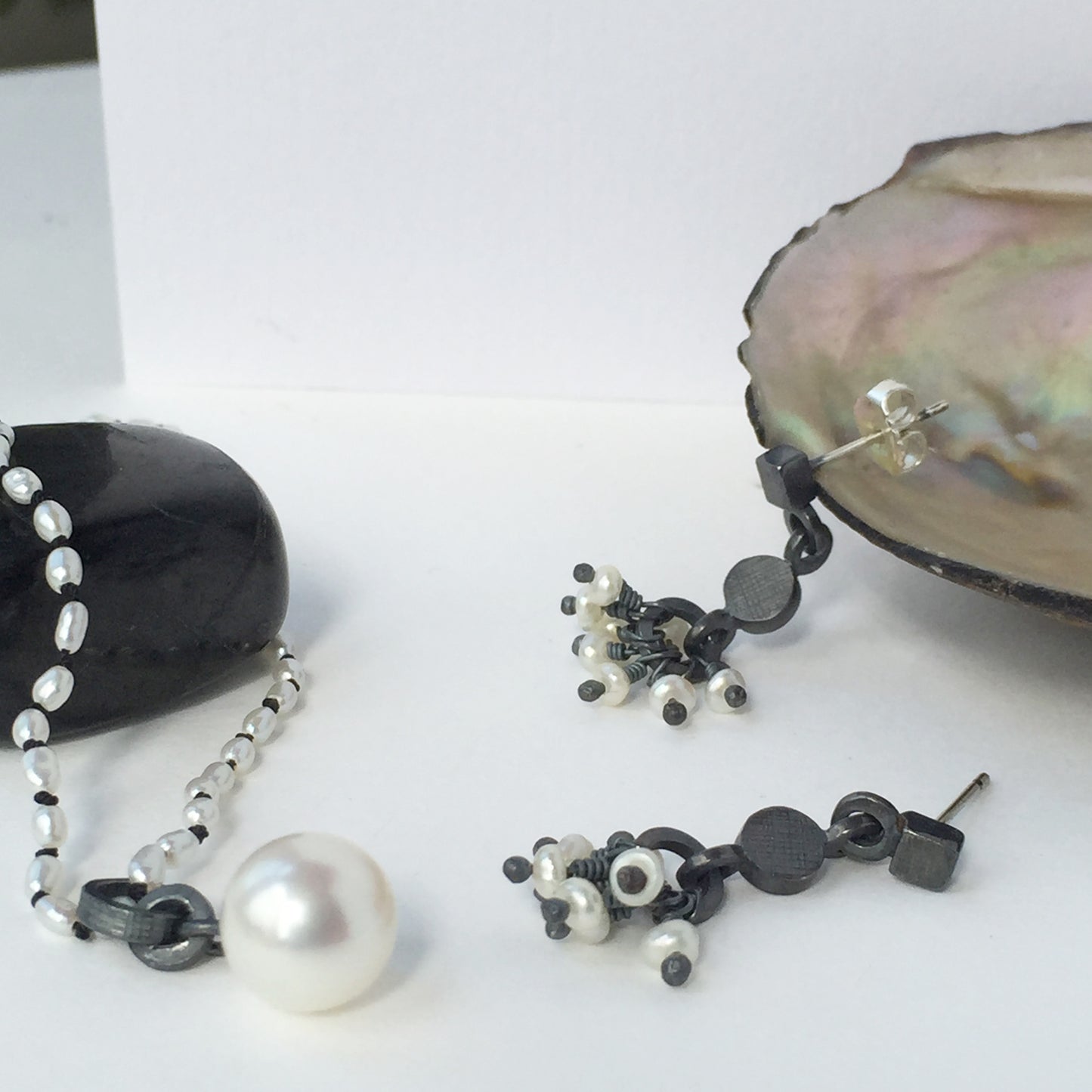 Pearl Drop Earrings Oxidised