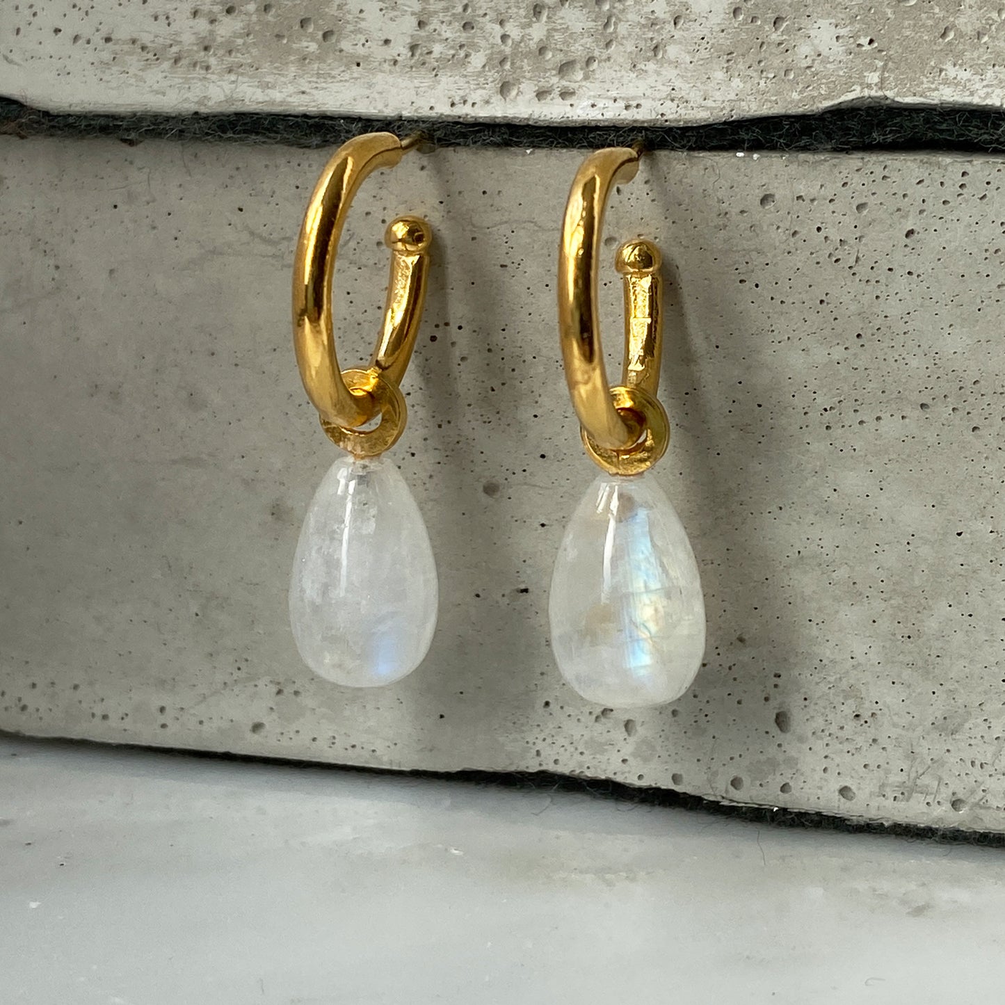 Moonstone Gold Hoops