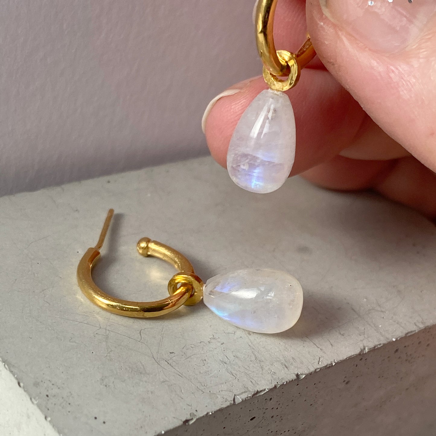 Moonstone Gold Hoops