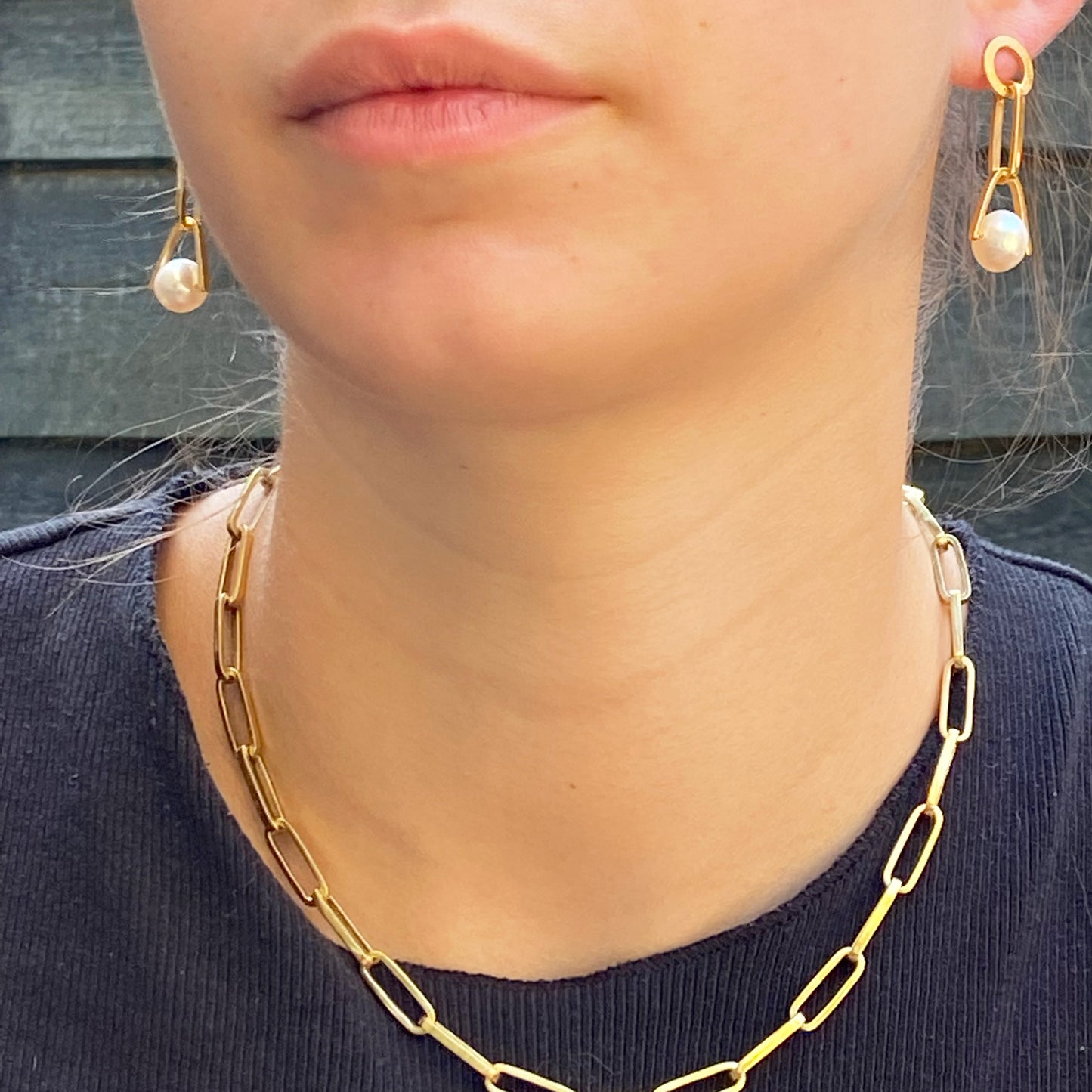 Pearl Chain Earrings Gold