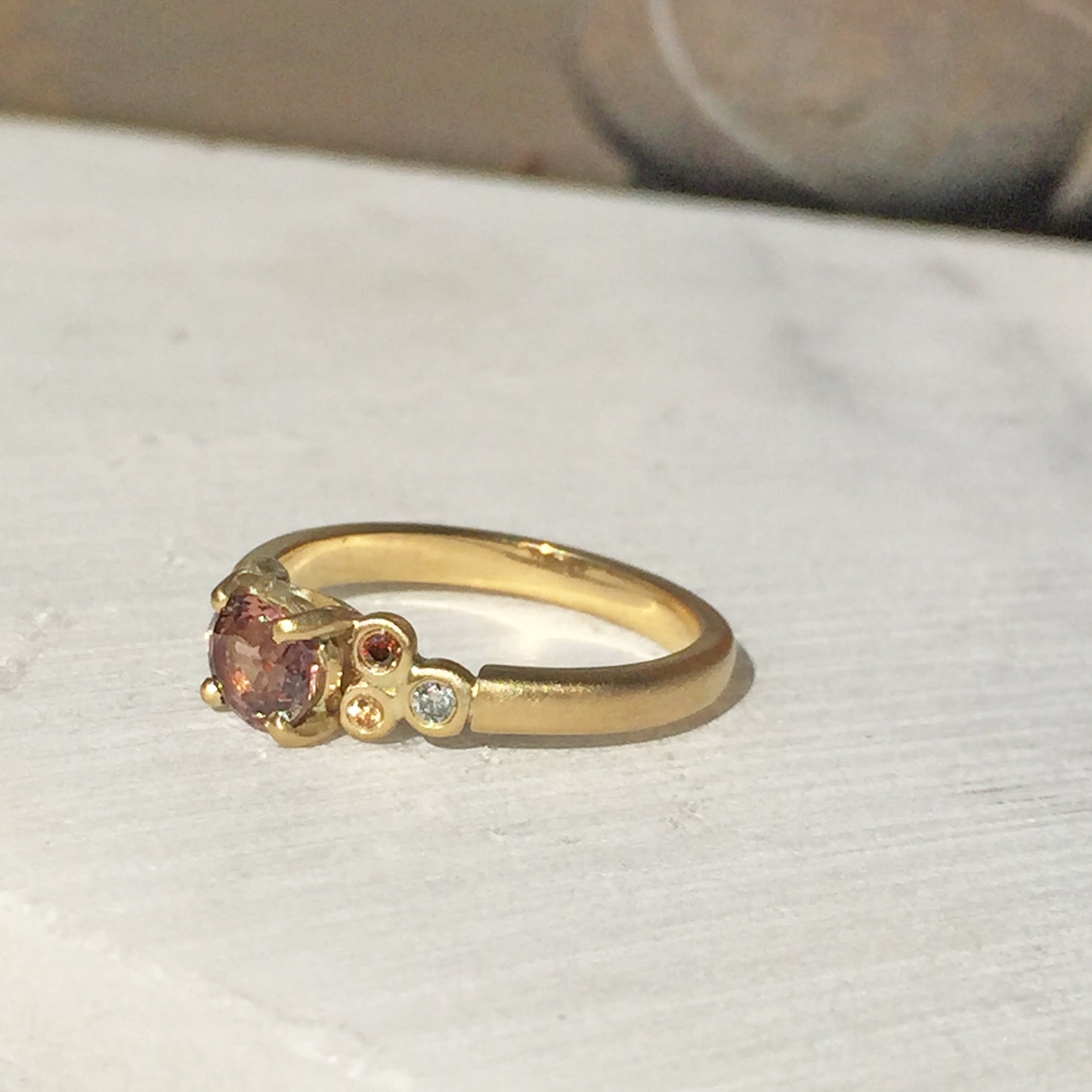 Peachy Rose Sapphire and Diamond Engagement Ring