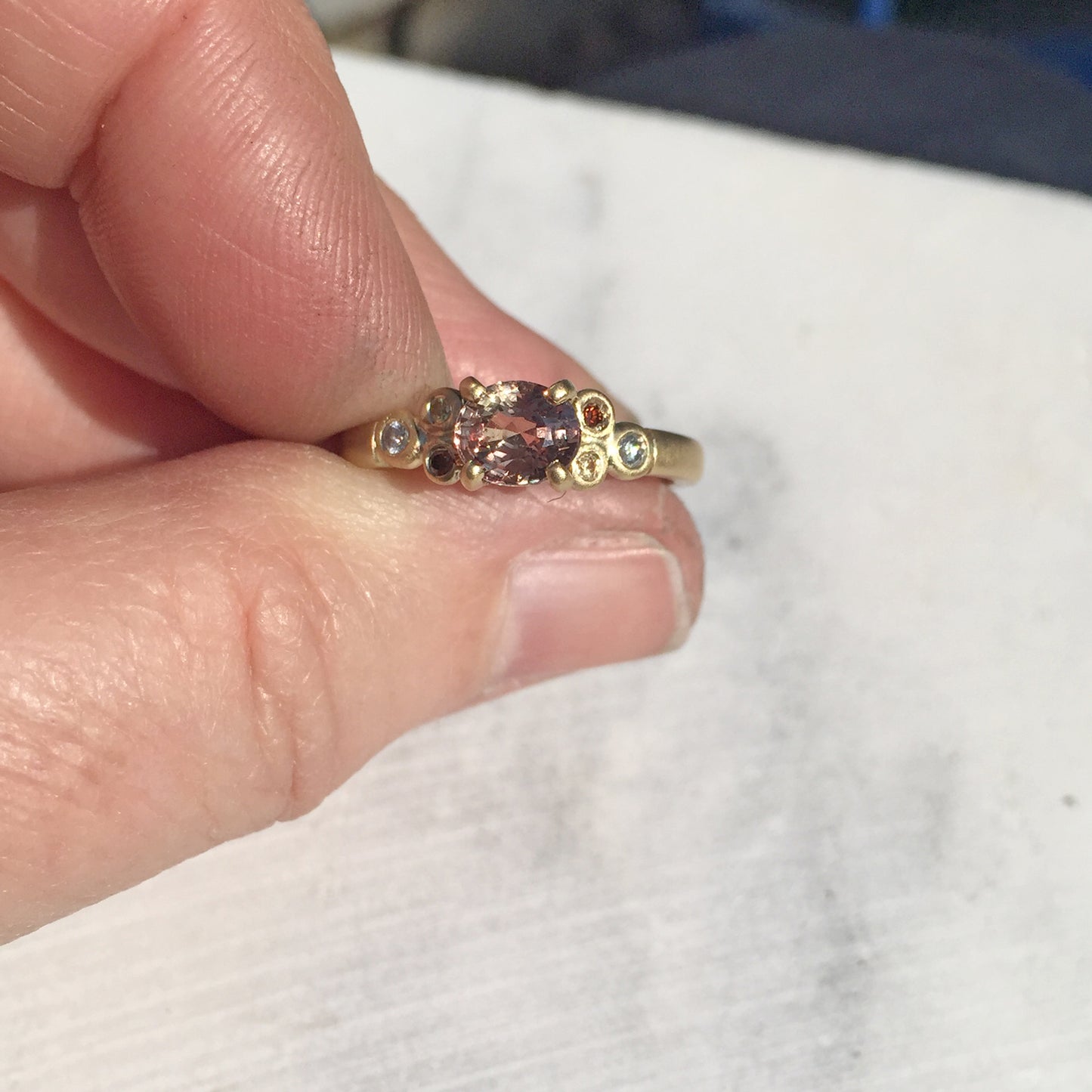 Peachy Rose Sapphire and Diamond Engagement Ring