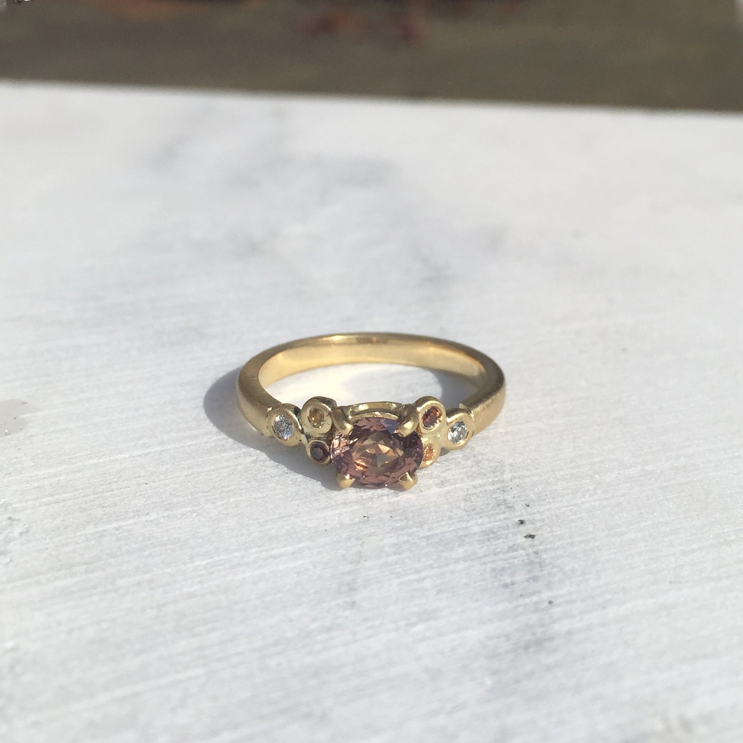 Peachy Rose Sapphire and Diamond Engagement Ring