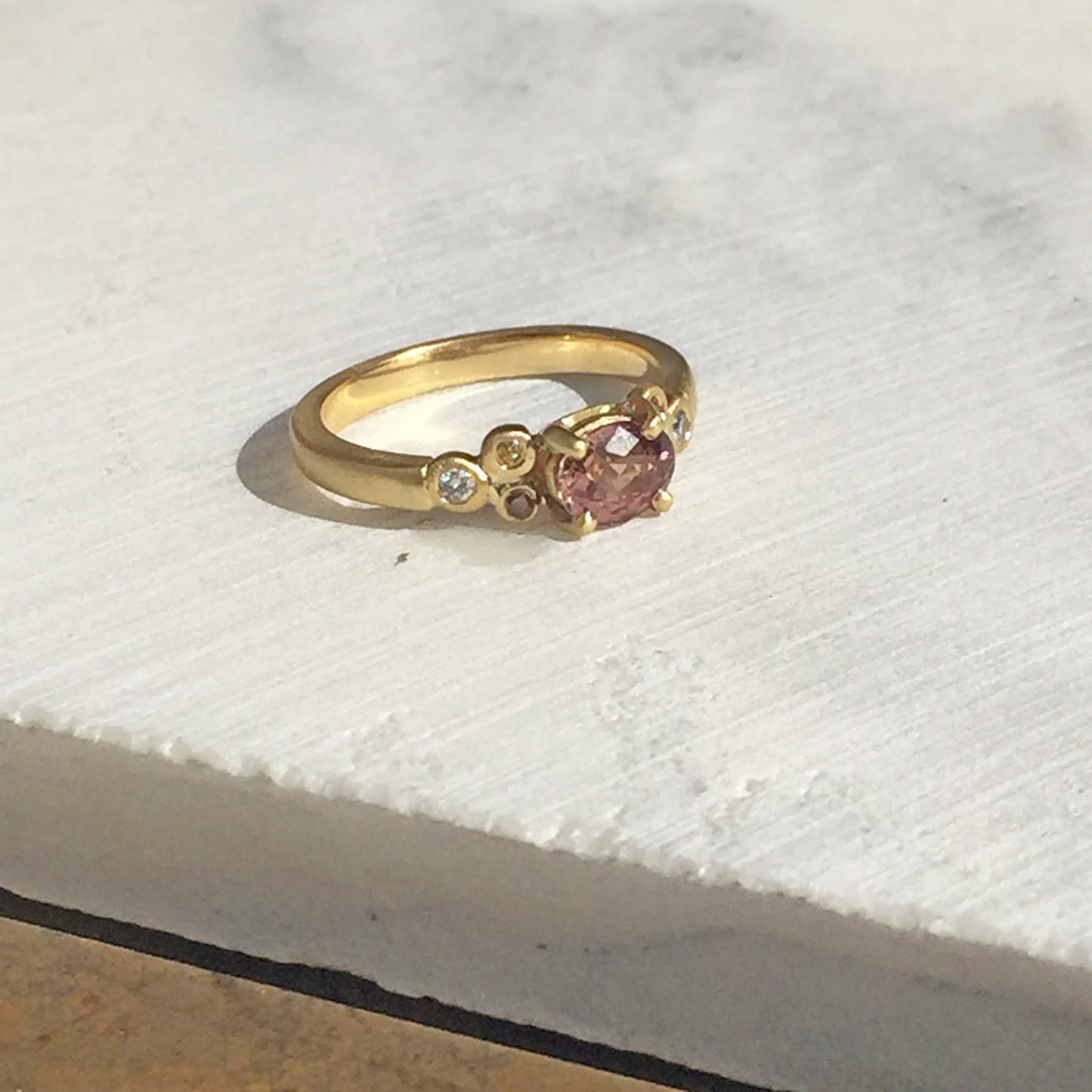 Peachy Rose Sapphire and Diamond Engagement Ring