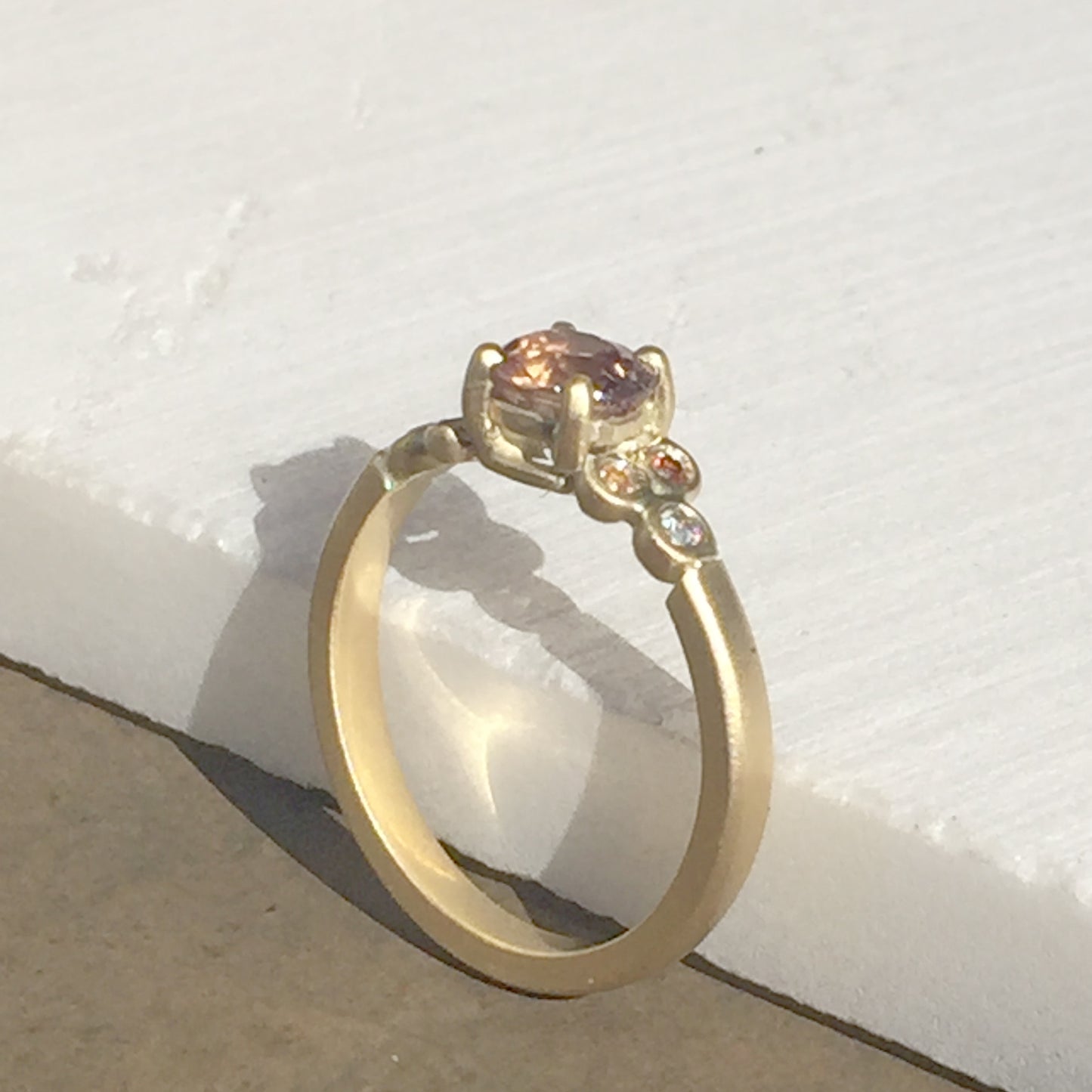Peachy Rose Sapphire and Diamond Engagement Ring