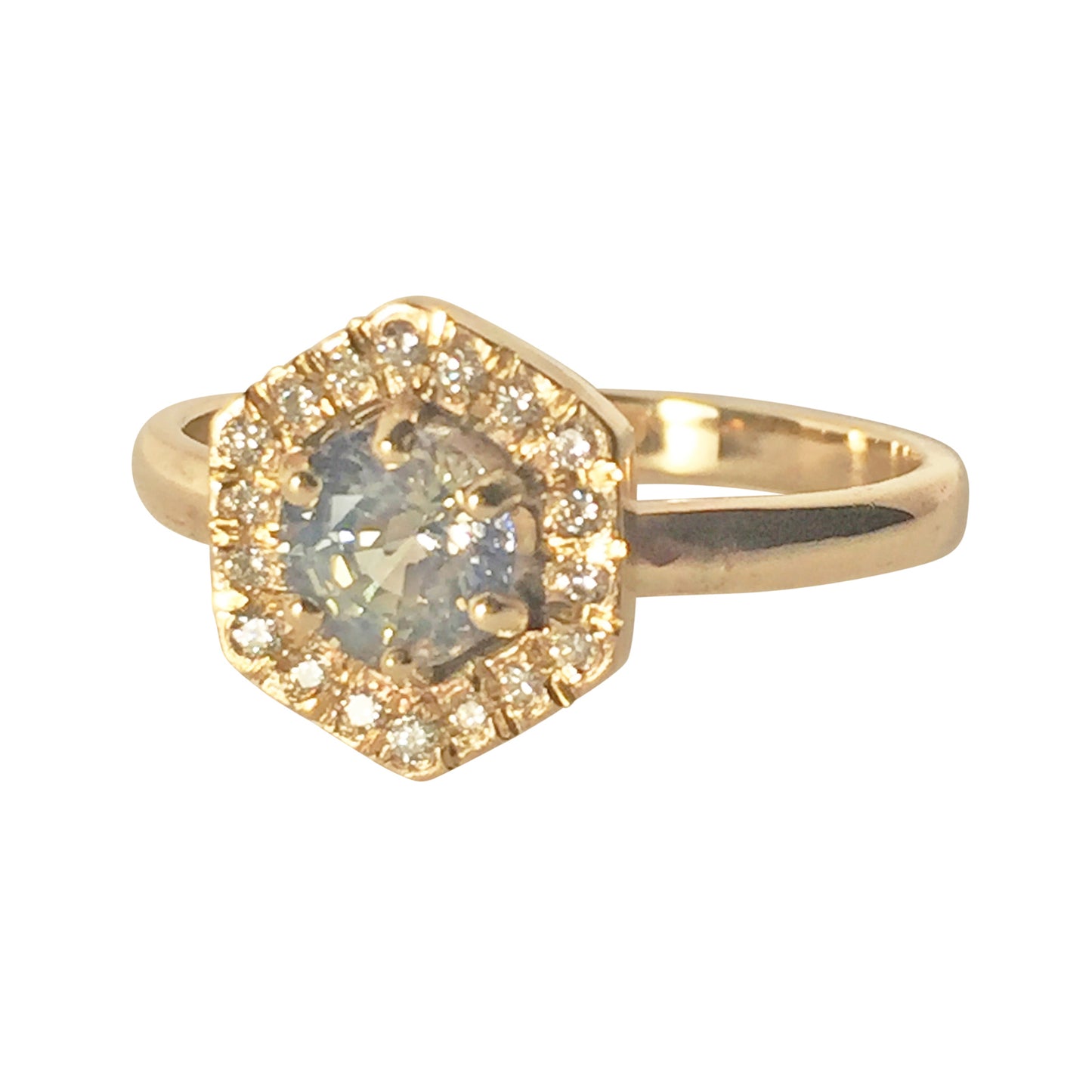 Blue Sapphire and Diamond Hexagonal Ring