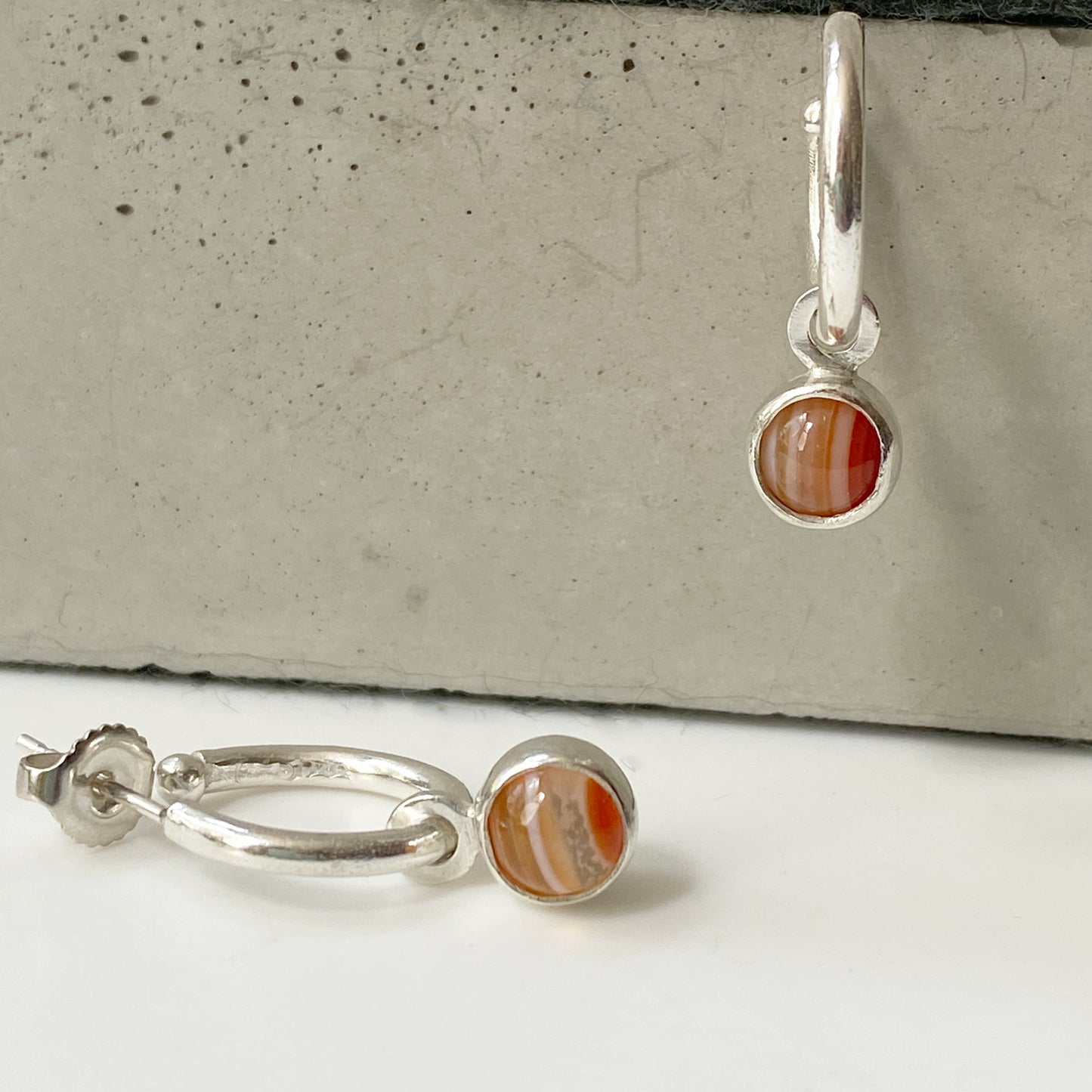 Birthstone Sardonyx Silver Hoops