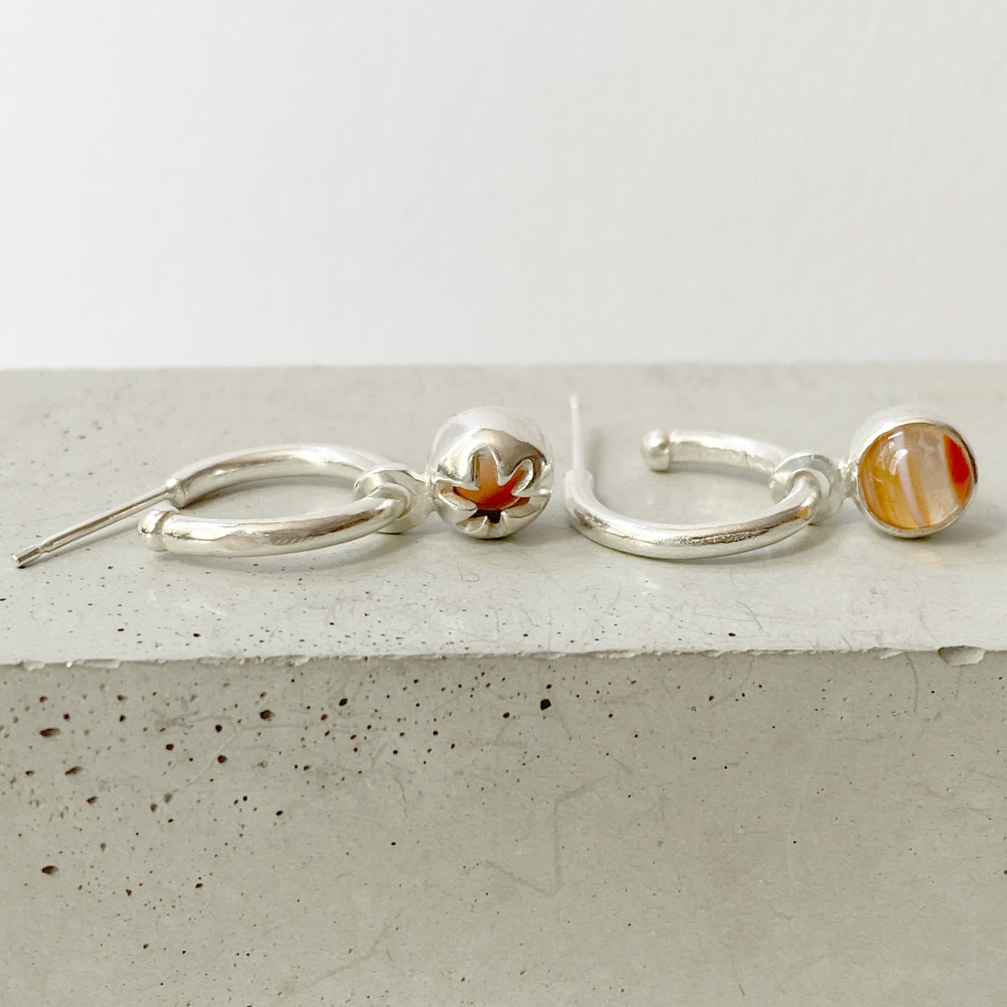 Birthstone Sardonyx Silver Hoops