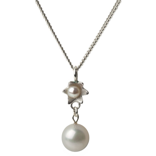 Pearl Star Drop Pendant in Silver