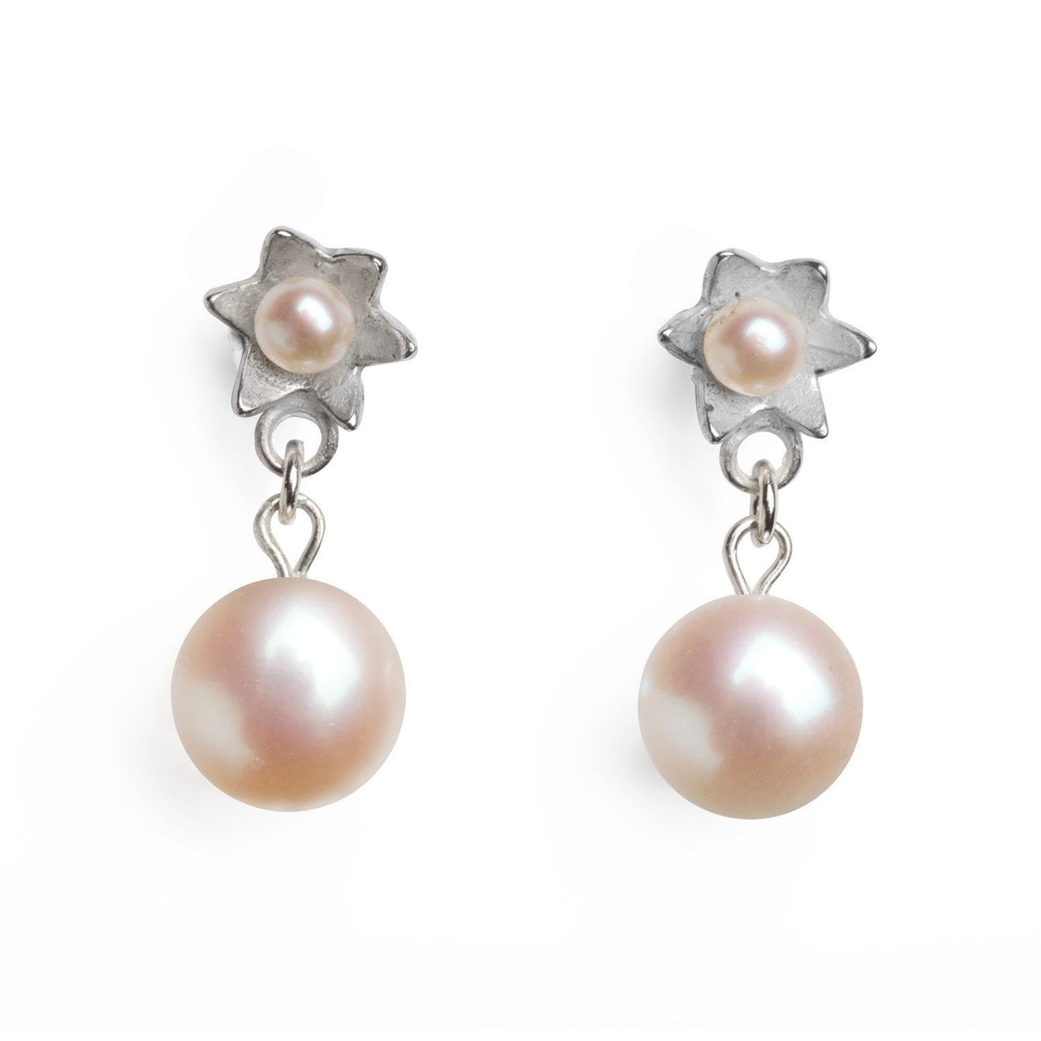Pearl Star Earrings in Silver
