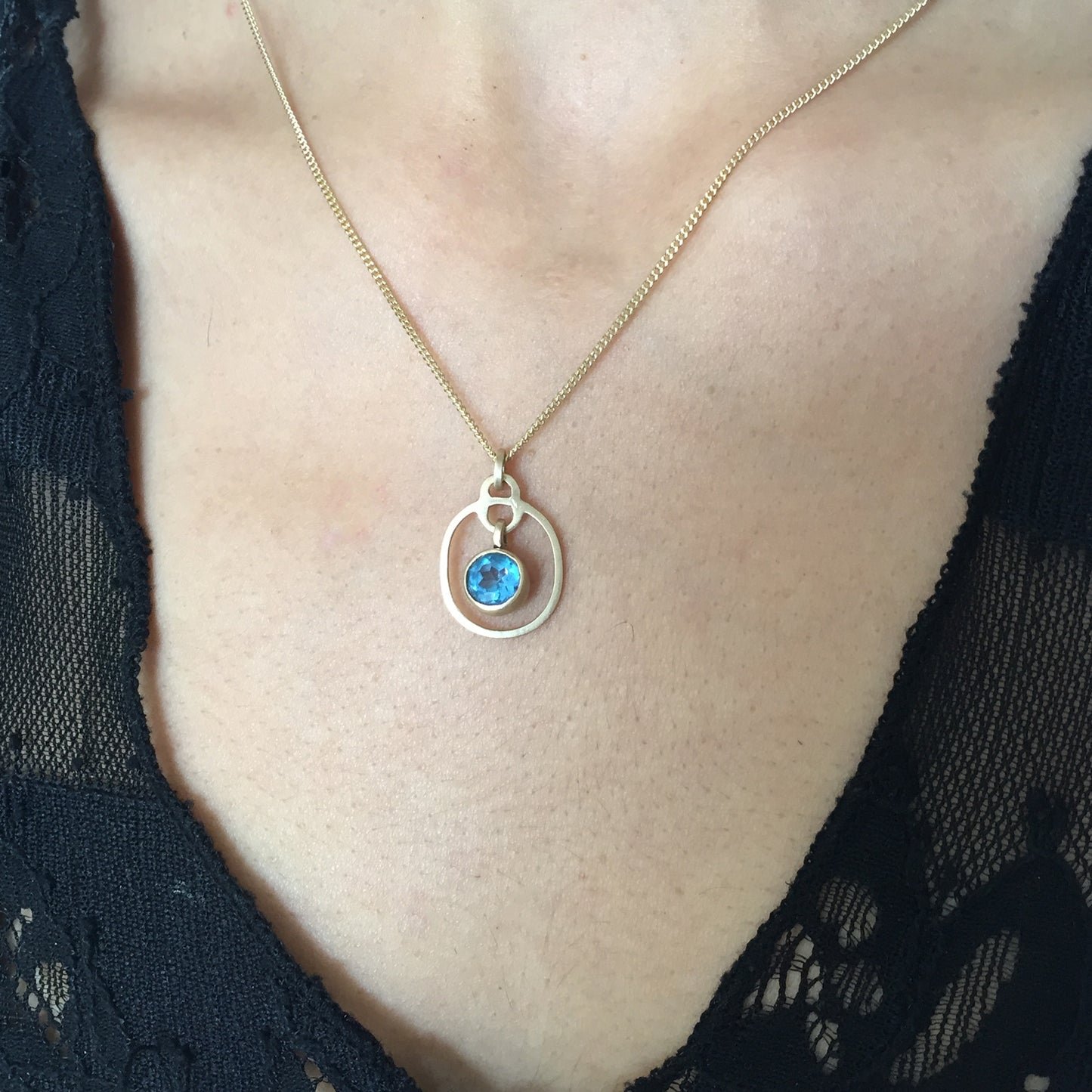 Blue Topaz Drop Pendant Gold